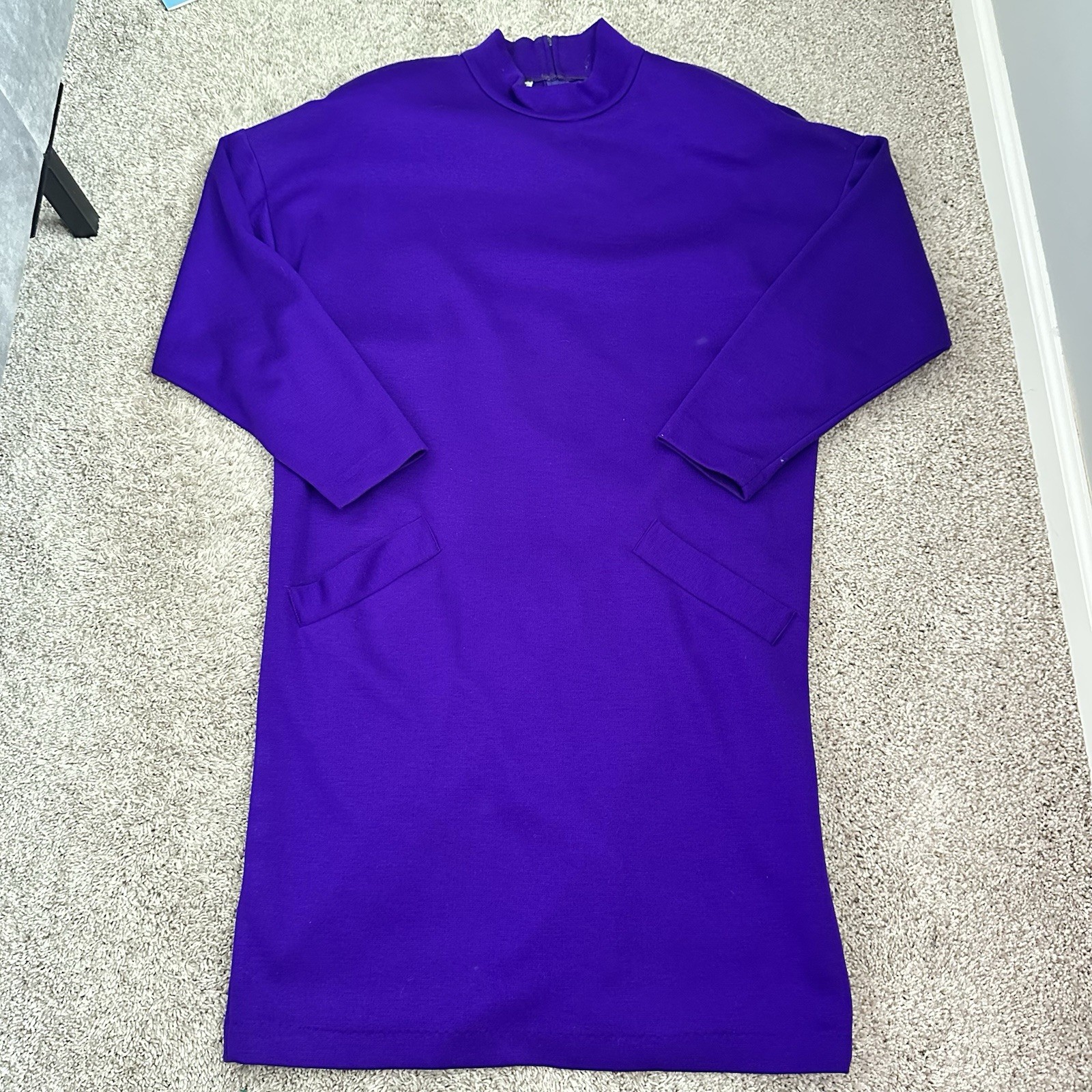 Vintage Patty O’Neil Purple Mock Neck Shift Dress Size 14 USA Mod Minimalist