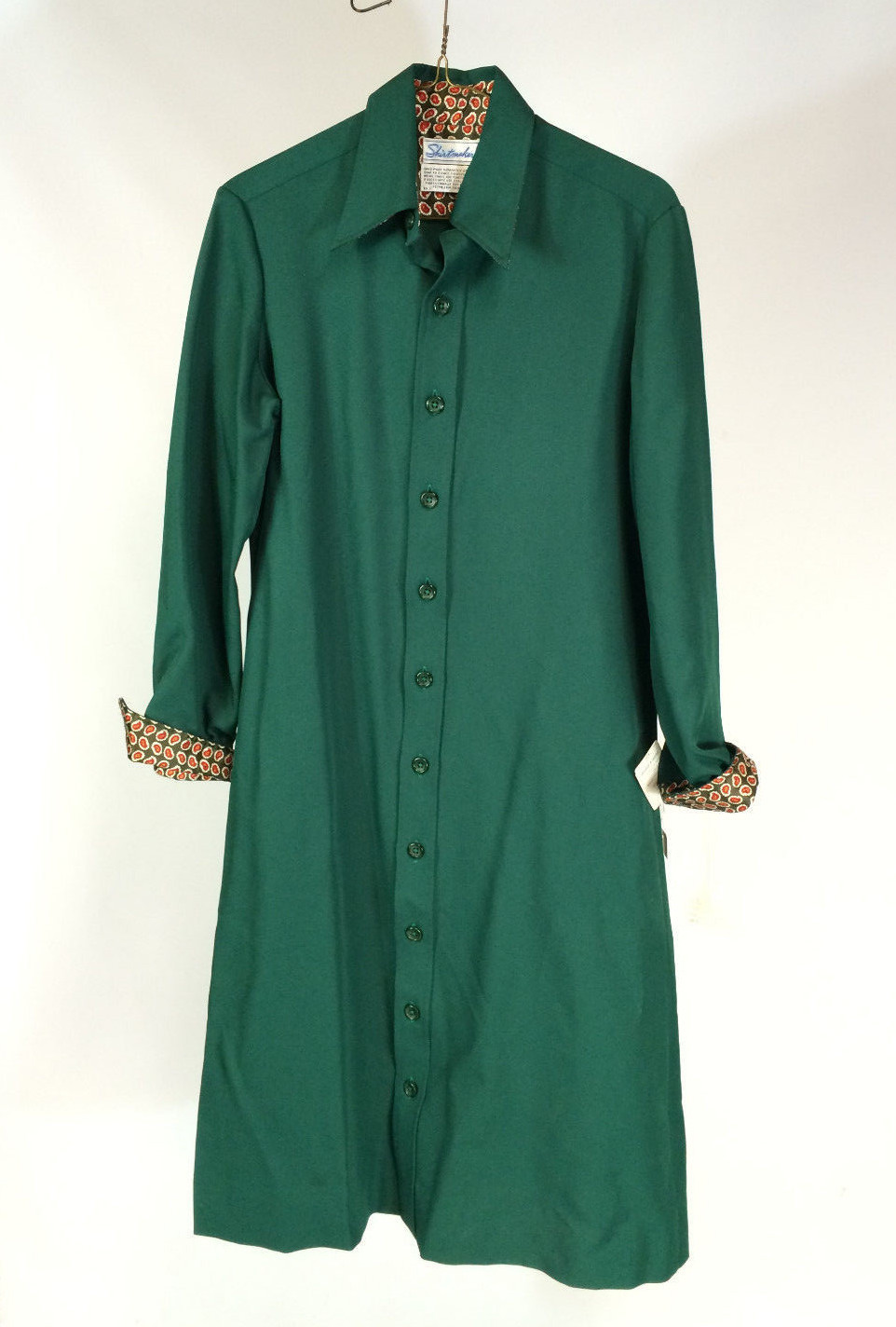 NOS Vitnage 70s Boho Bohemian Full Length Button Dress Green Paisley Hippy 12