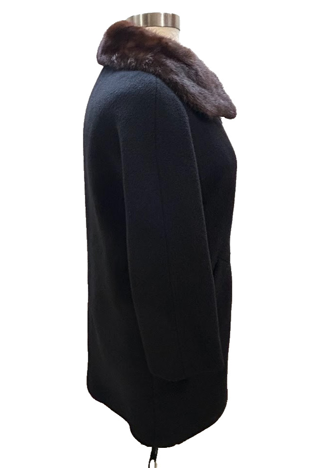 VTG ILGWU Union Made Wool Opera Swing Overcoat Black Fur Collar Women Sz 2XL