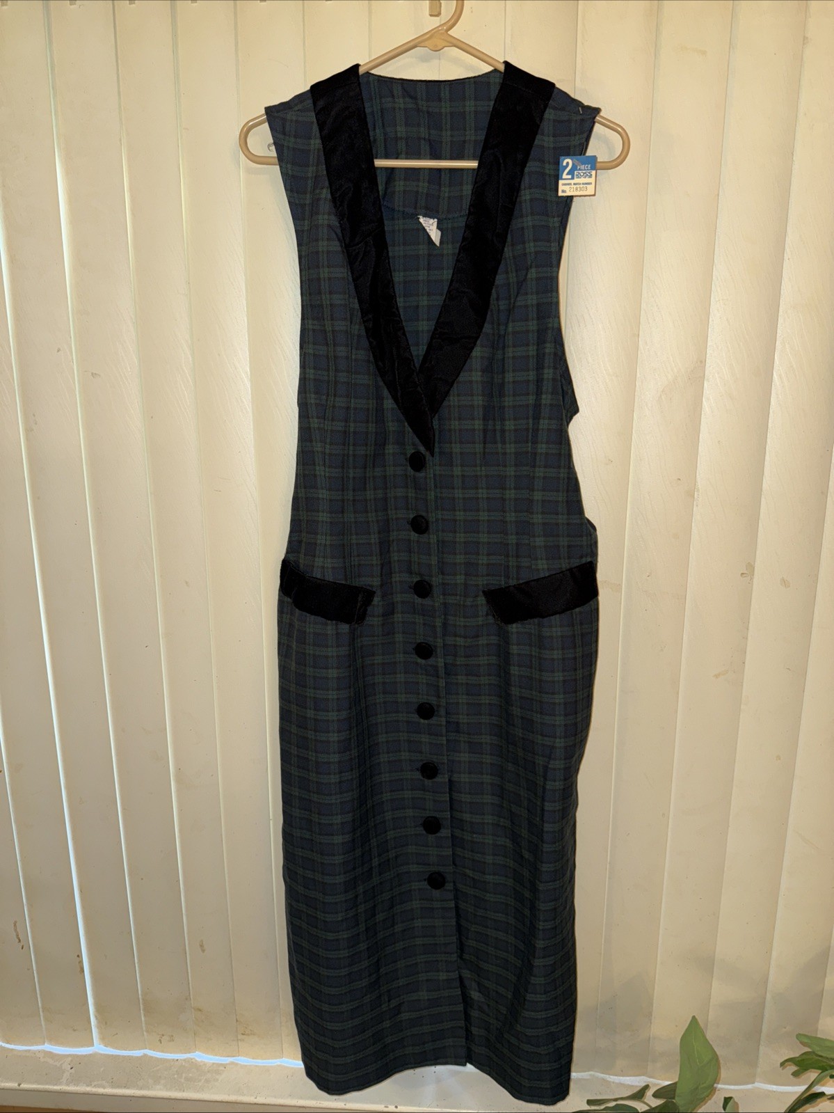 Vtg Y2K Rhapsody Dress 18W Black Velvet Maxi Jumper NWT Green Plaid Maxi