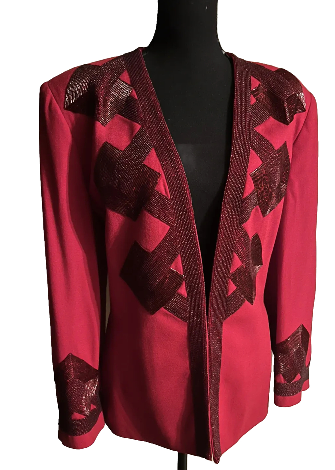 Vintage Nolan Miller 80s Dynasty Designer Red Glam Jacket Heavily Beaded Size 18