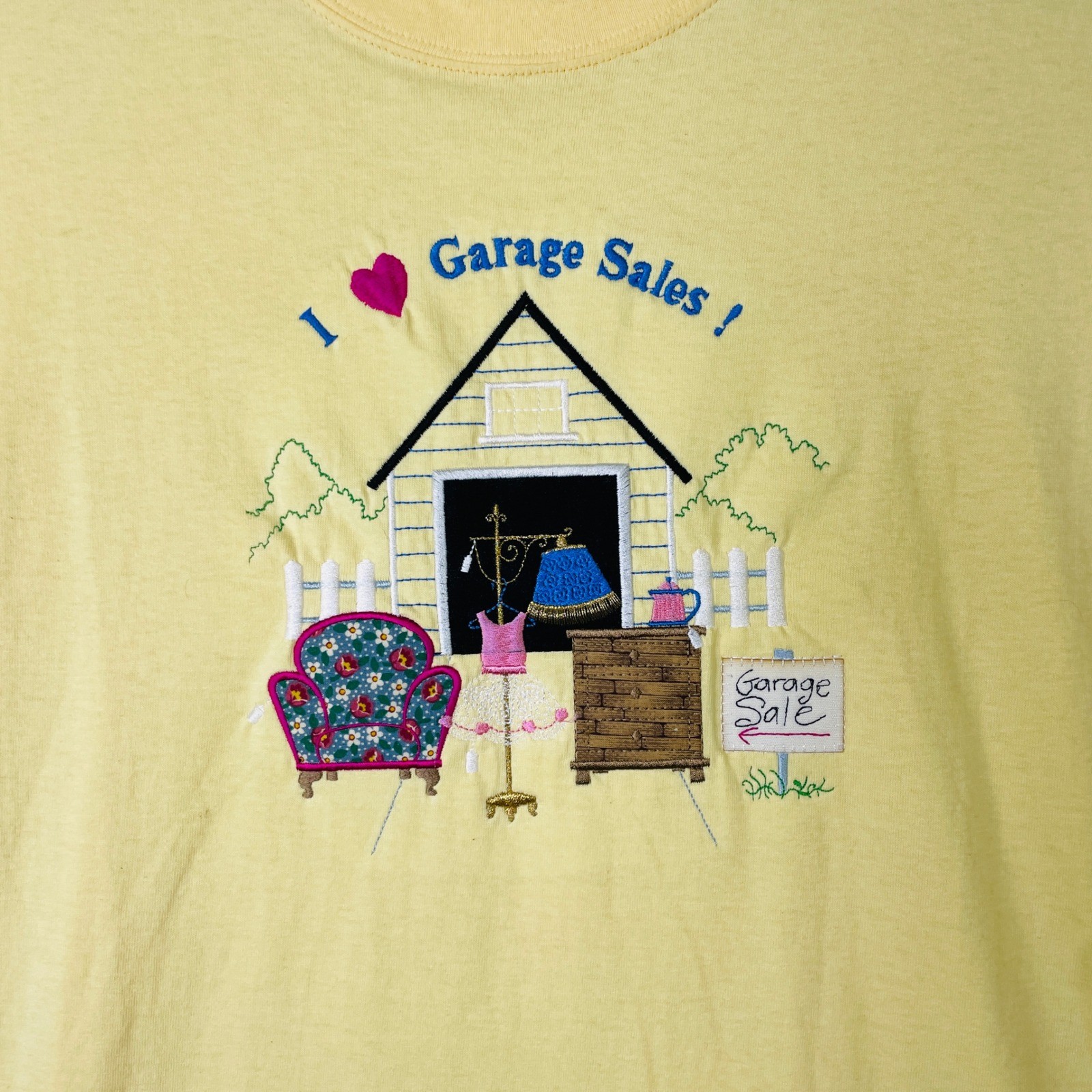 Top Stitch Morning Sun Vintage I Heart Garage Sales T-Shirt Yellow 2XL USA Made