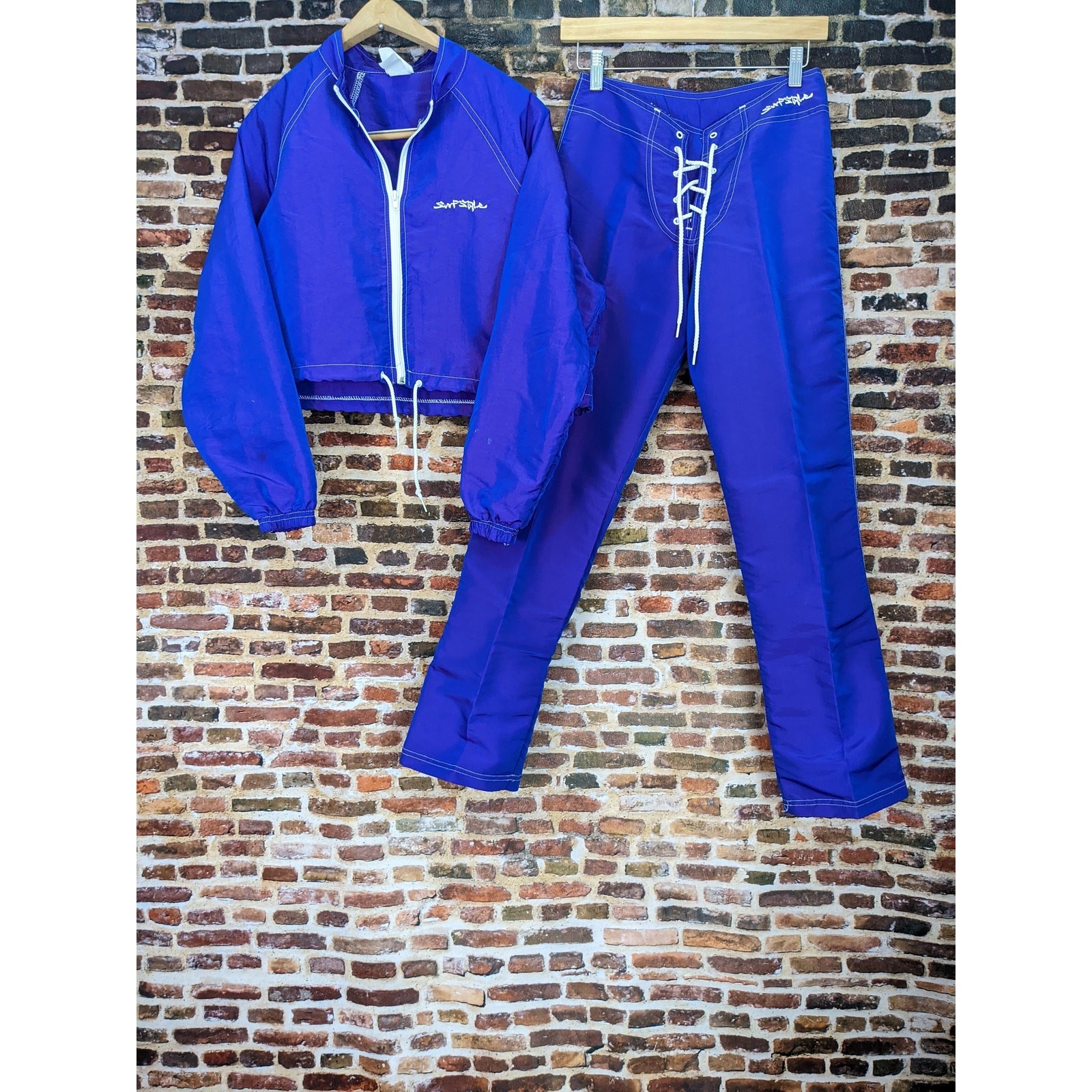 Vtg Purple Surf Style Crop Windbreaker Jacket Pants Suit 90’s Y2k Small Petite