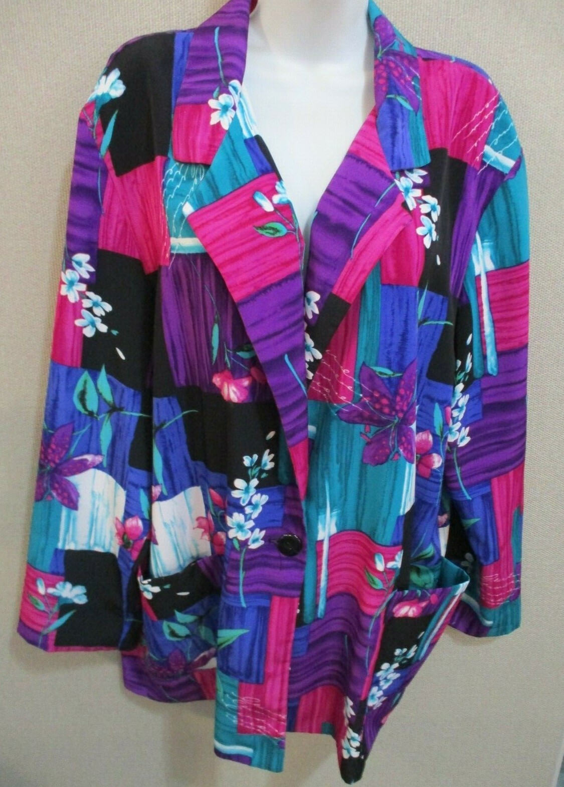 Vintage 90’s Willow Ridge Boyfriend Blazer Size XL Patchwork & Floral Bold Print