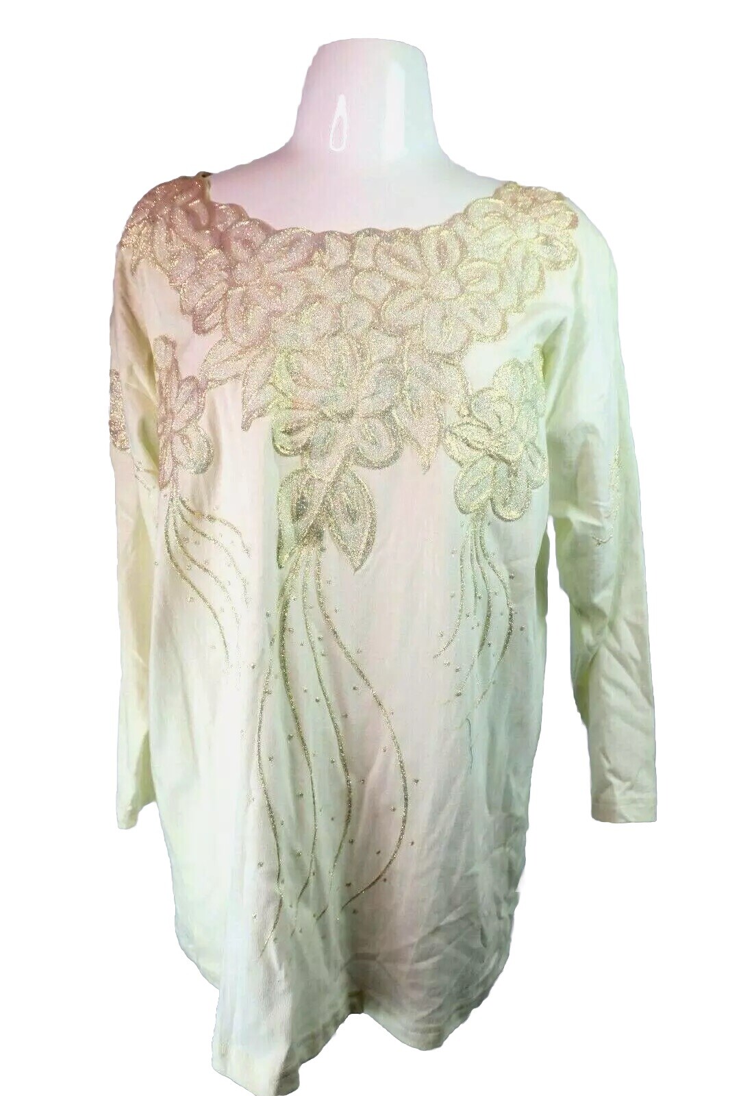VTG 80s 3D Iridescent Ivory Glitter Embellished Top Floral OS Blouse NWT Facade