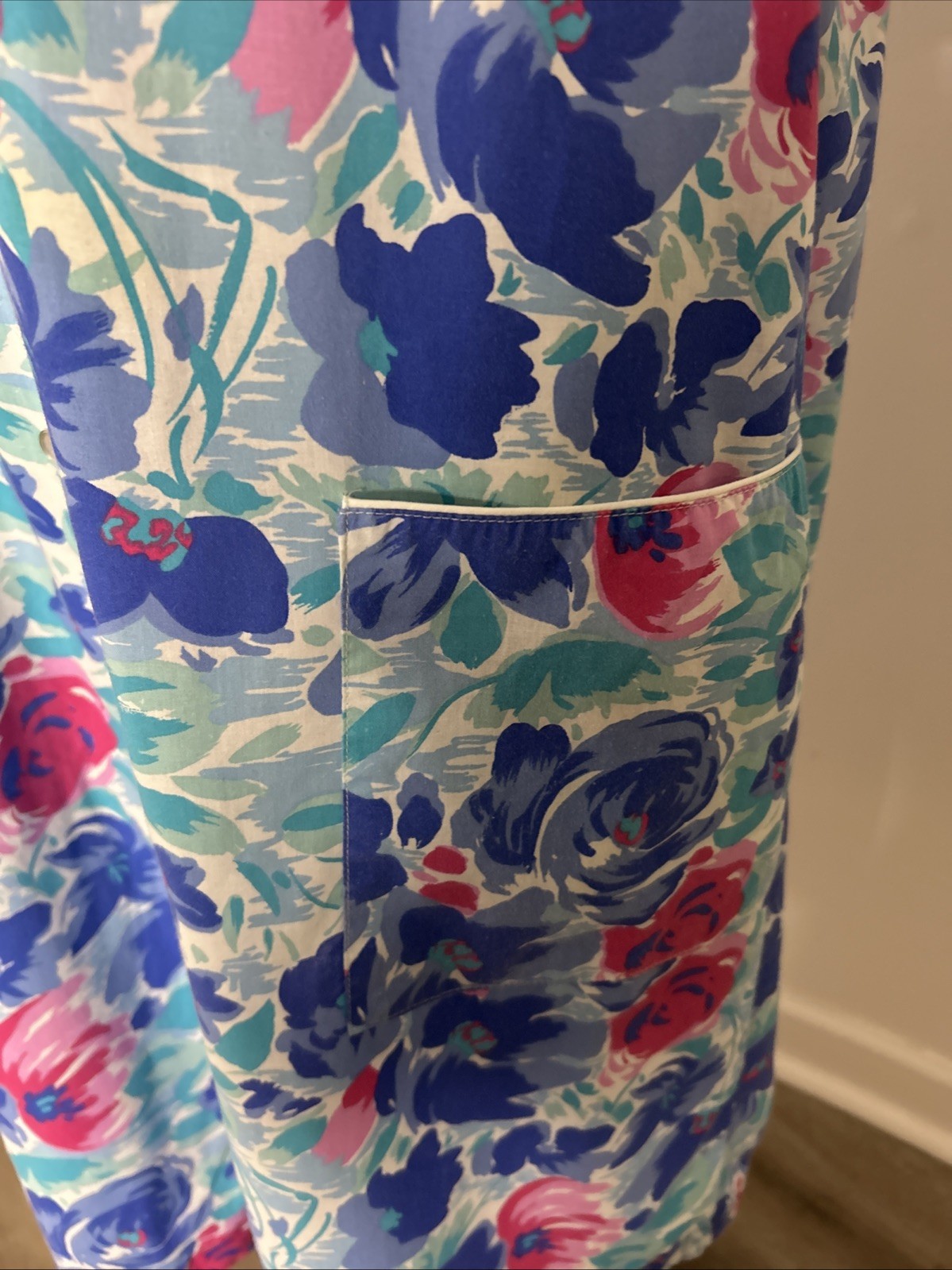 VTG 80s Kelly Reed Floral Golden Girls Short Sleeve Snap Front House Dress, Med.