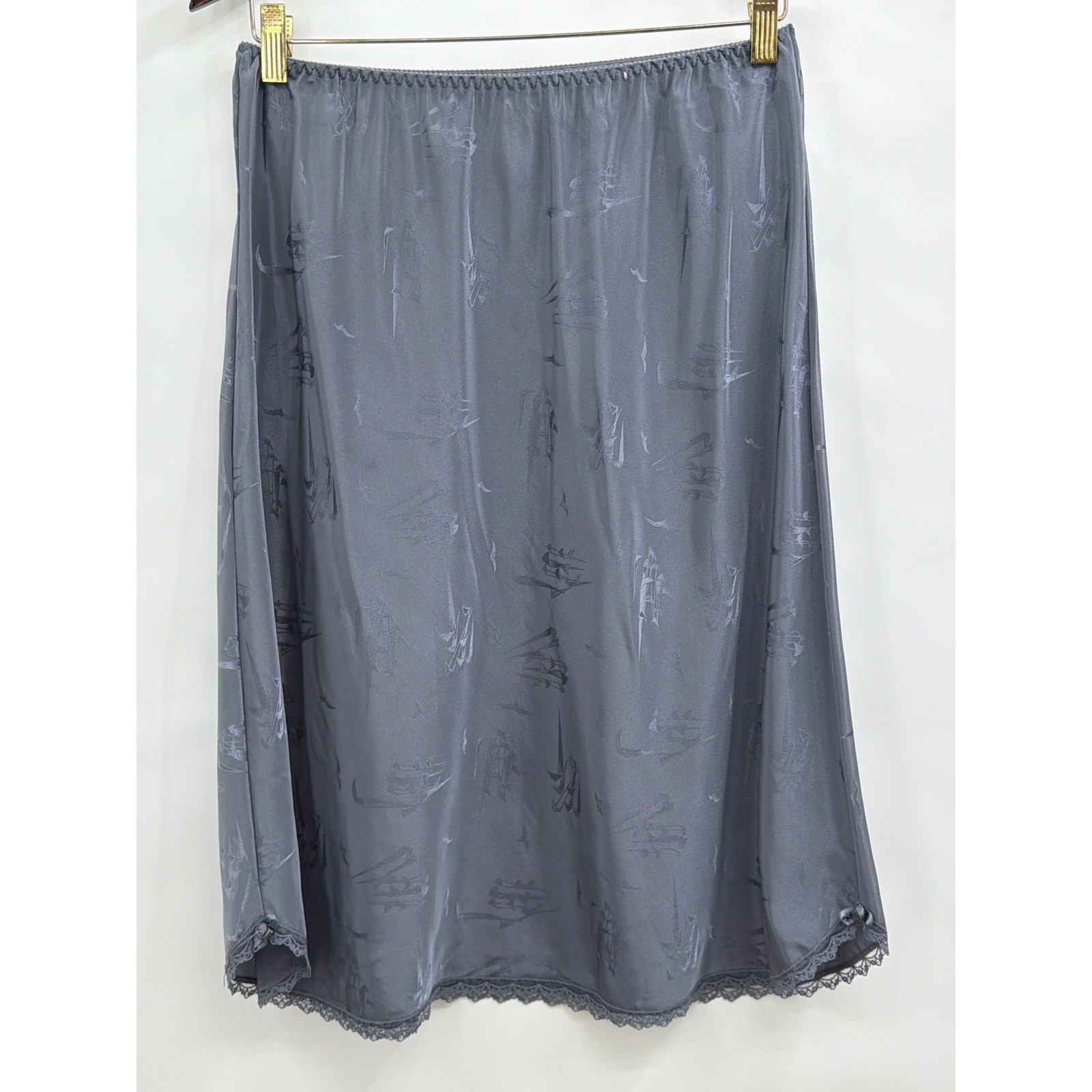 Vintage Maidenform Creme de la Creme Gray Jacquard Lace Trim Slip Skirt L USA