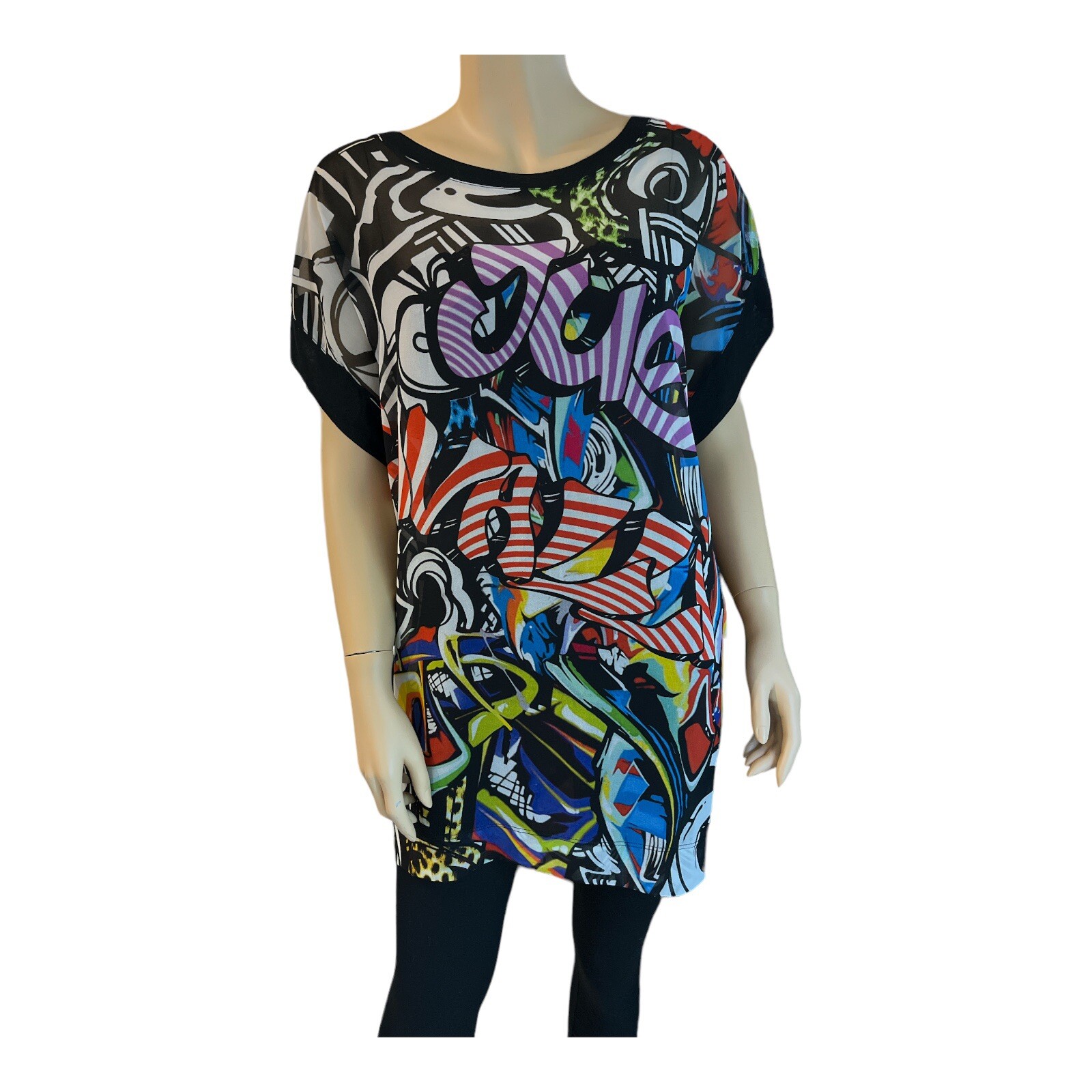 Vintage ROBERTO CAVALLI Just Iconic GRAFFITI Tunic Top Street Punk Rock Sz L