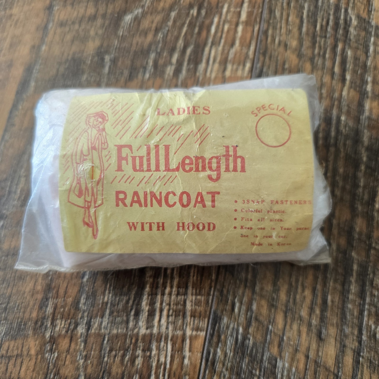 Vintage Ladies Full Length Raincoat With Hood Snap Fasteners One Size