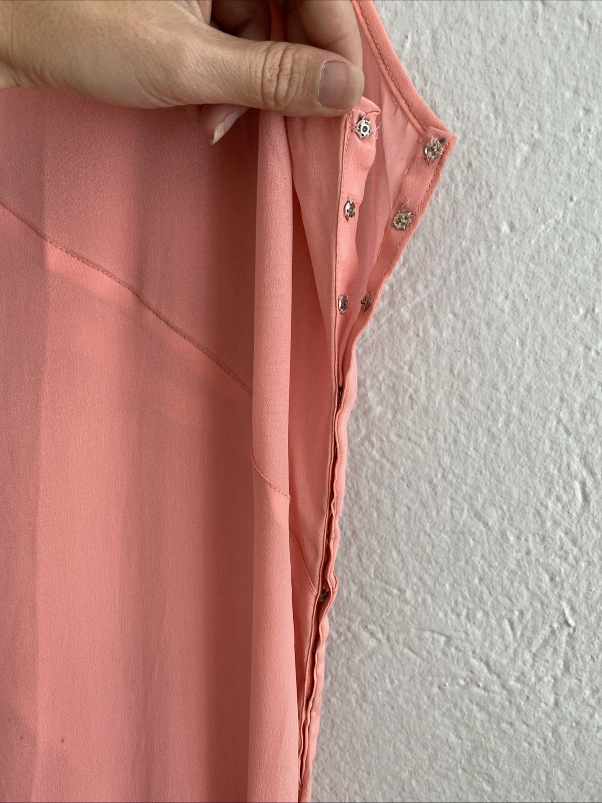 Vintage 20s 30s Pink Silk Crepe Party Dress Minimalist Deco Seams Bow Belt XS S