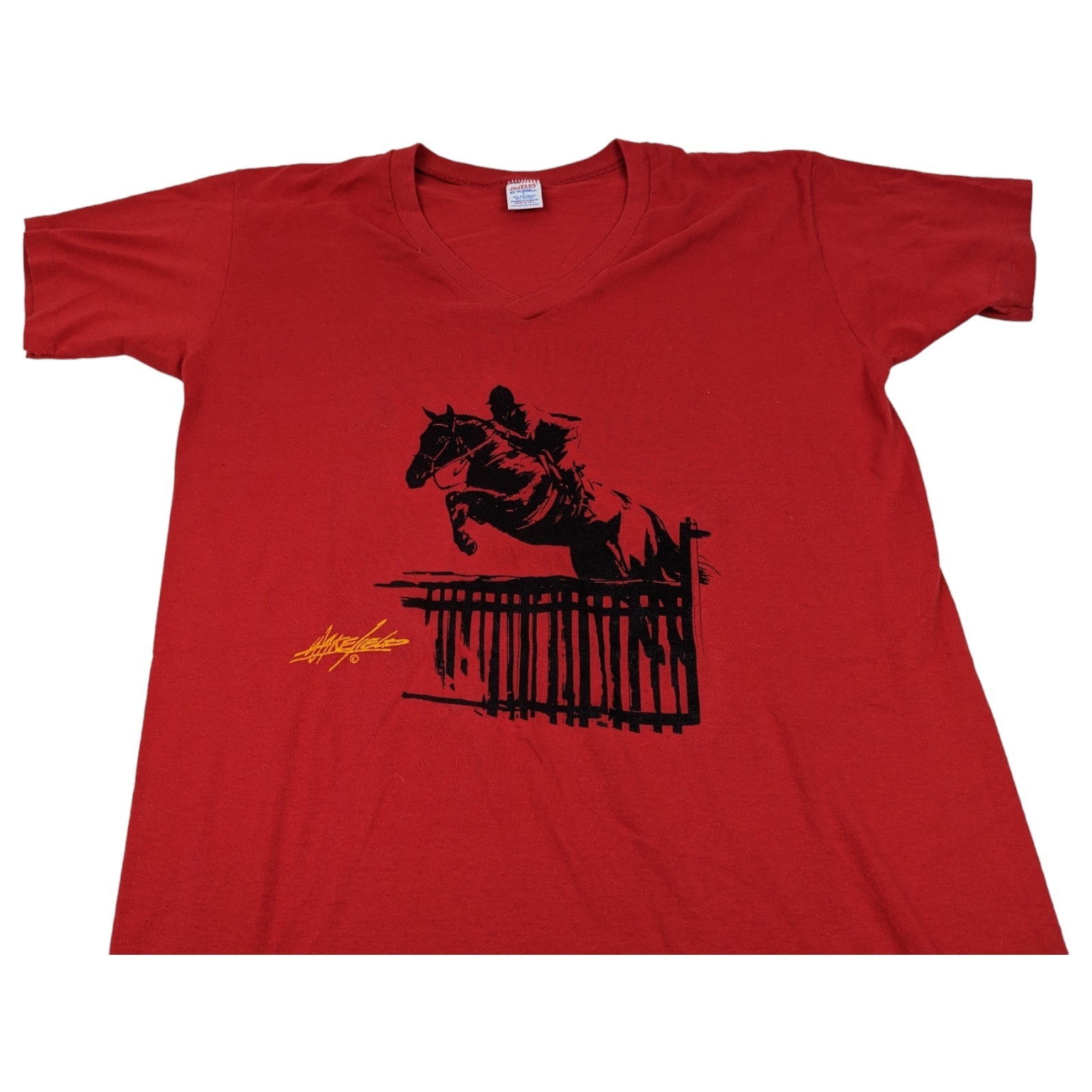 Vintage 80s 90s Single Stitch Jerzees Russell Made In USA Womens Red L Horse