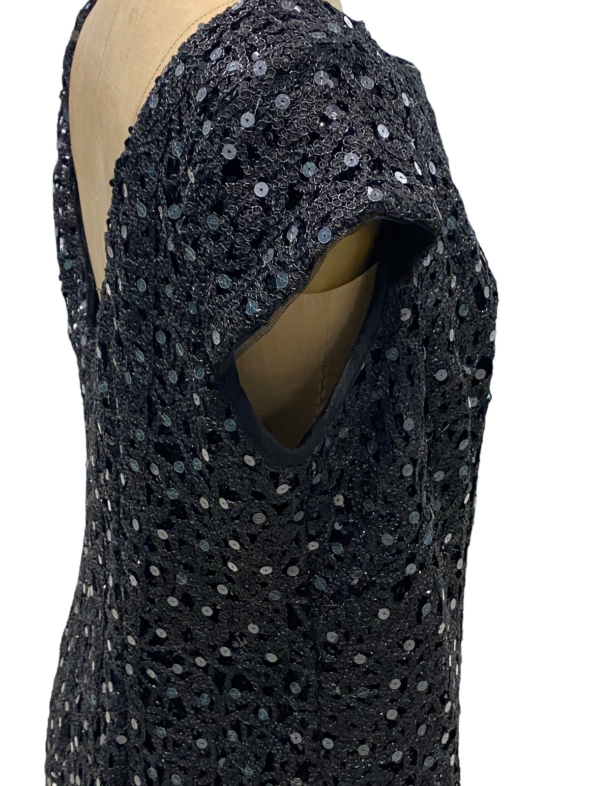 Vintage Adrianna Papell Sequined Black Evening Dress 14W