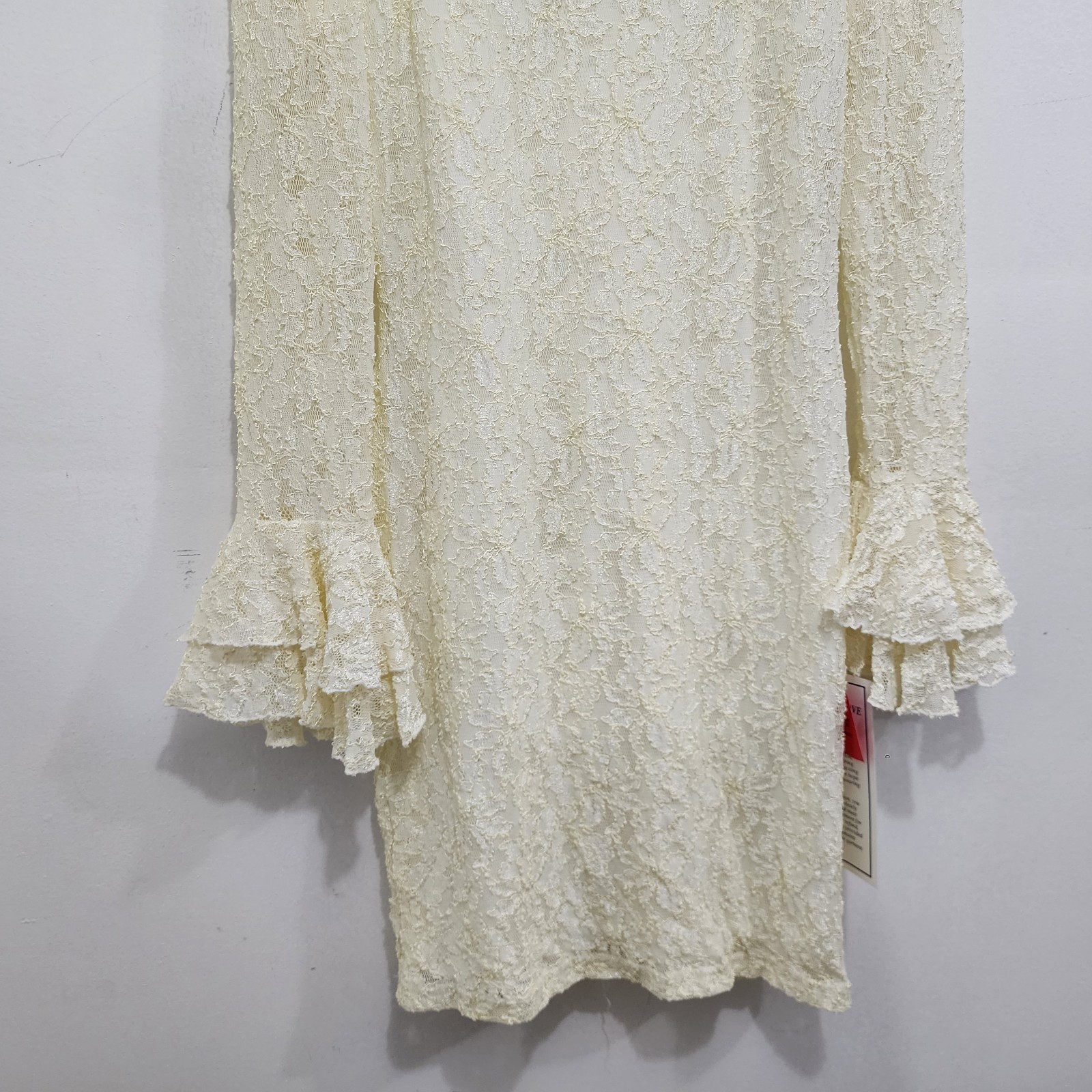 Onyx Nite 90s Vintage Cream Lace Bell Sleeve Mini Dress NEW Womens Sz 8 Stretch