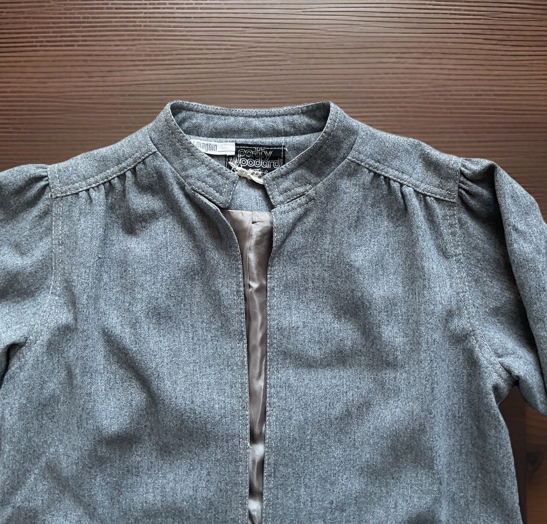 VTG 60s-70s PATTY WOODARD Women’s L Gray Wool Gabardine Belted Lined Jacket