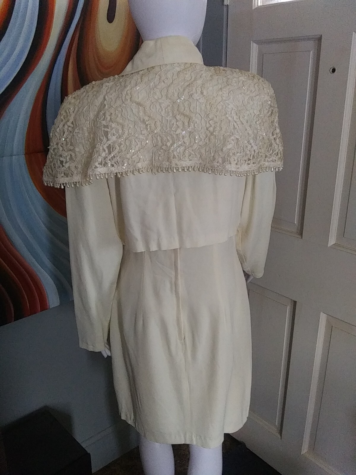Vintage 90s LA Glo Women’s Cocktail Dress w/ Bolero Jacket Size 13/14 White USA