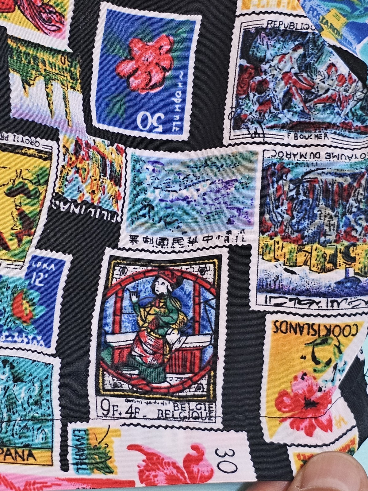 Women’s Impressions of California blouse International Stamps Print