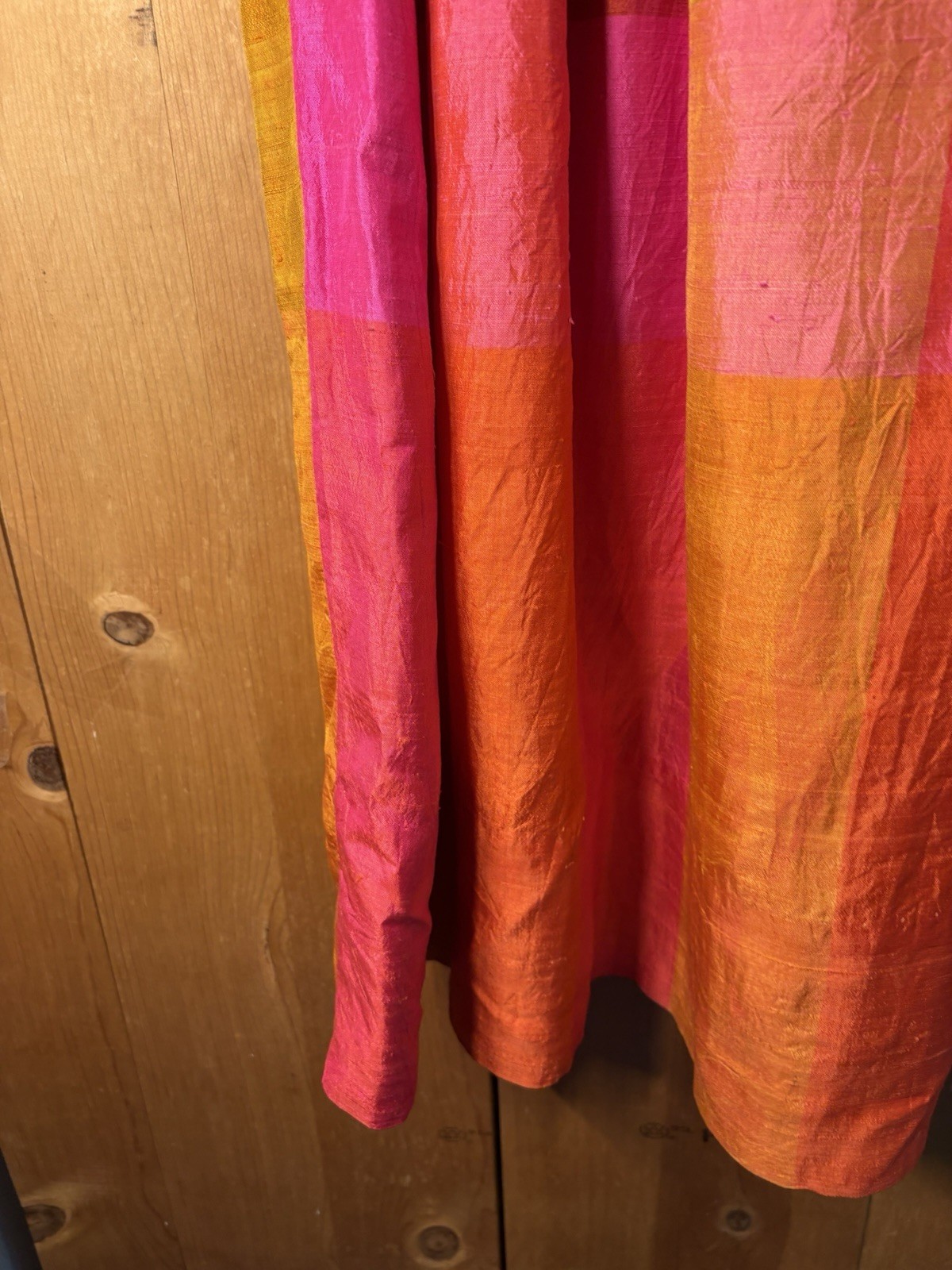 1970s vivid orange and pink plaid maxi skirt Waist 23” 3XS-2XS RETRO MAGIC