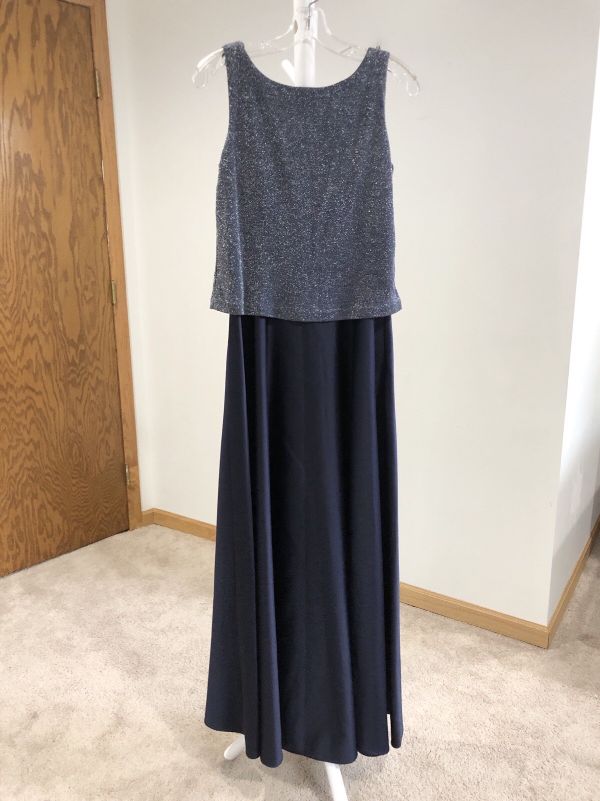 VTG Arianna Ny Rachel Kaye Navy Blue Gray Metallic Top Sleeveless Maxi Dress 6