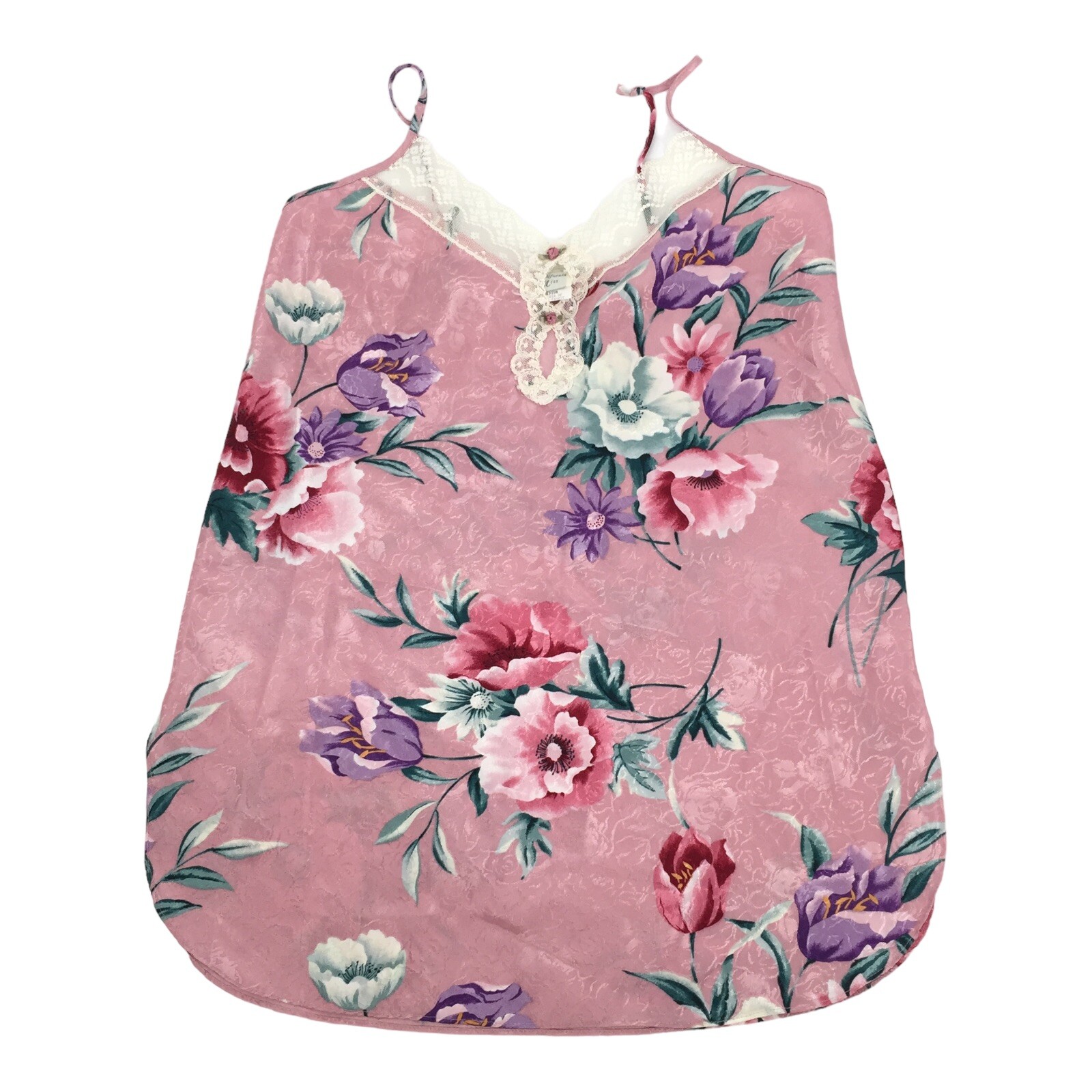 Vintage 80s California Miss Floral Print Lingerie Dress Size Medium Pink Satin M