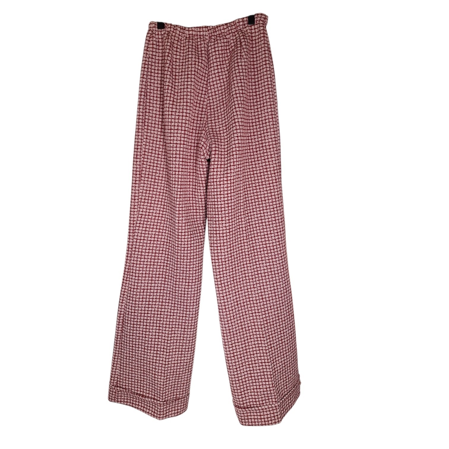 Vintage 70s High Waist Plaid Pants Womens XS 24×30 Pink Burgundy Disco Hippie
