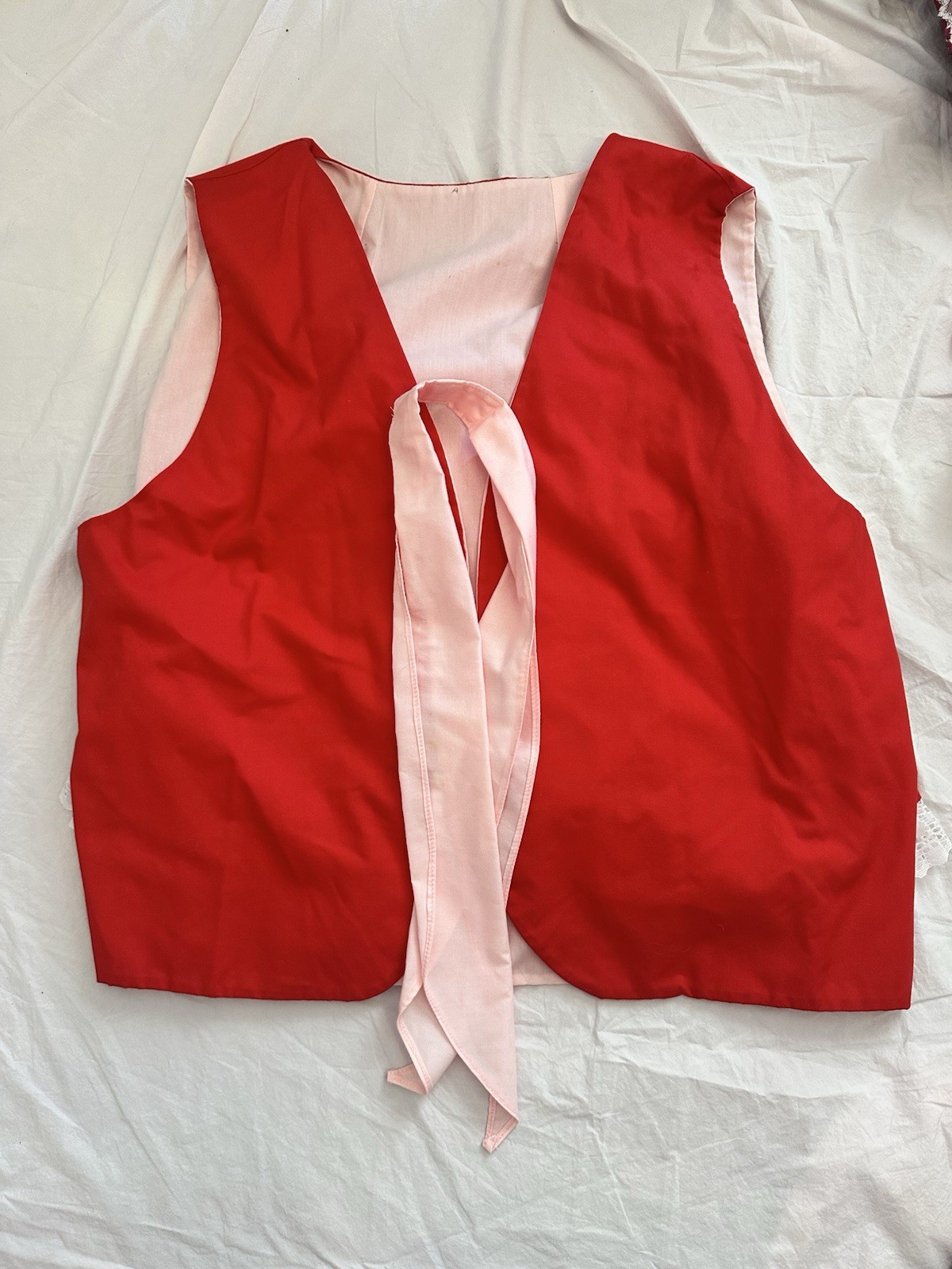 Vintage 4 pcs Red Lace Square Dance Outfit Skirt Vest Male Partners Tie