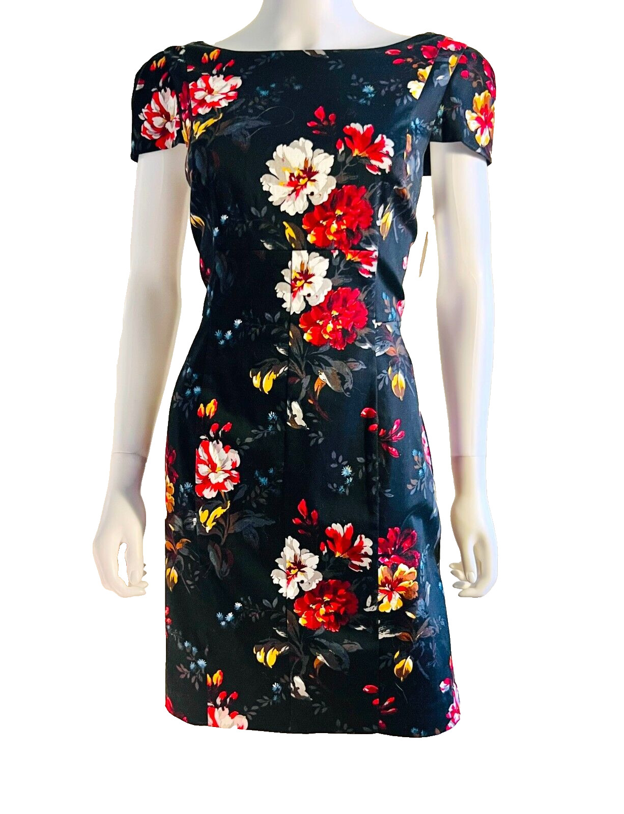 Vintage French Connection Curve Hugging Floral Dress, Cap Sleeves, Tags $168, 12