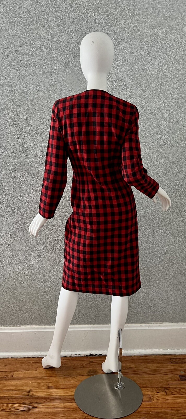 Vintage 80s Red Checkered Long Sleeve Dress