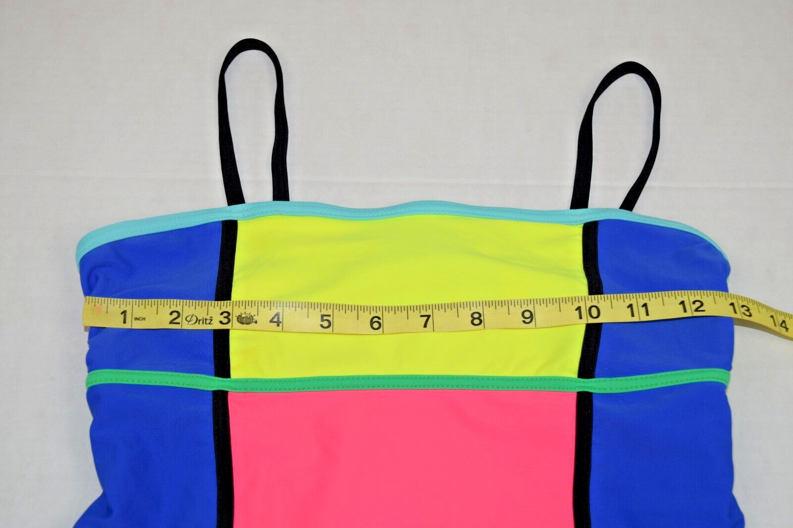 VTG Swimsuit Tank Top Gossip Girl Size S/M 90s Neon Mondrian Pink Yellow Blue