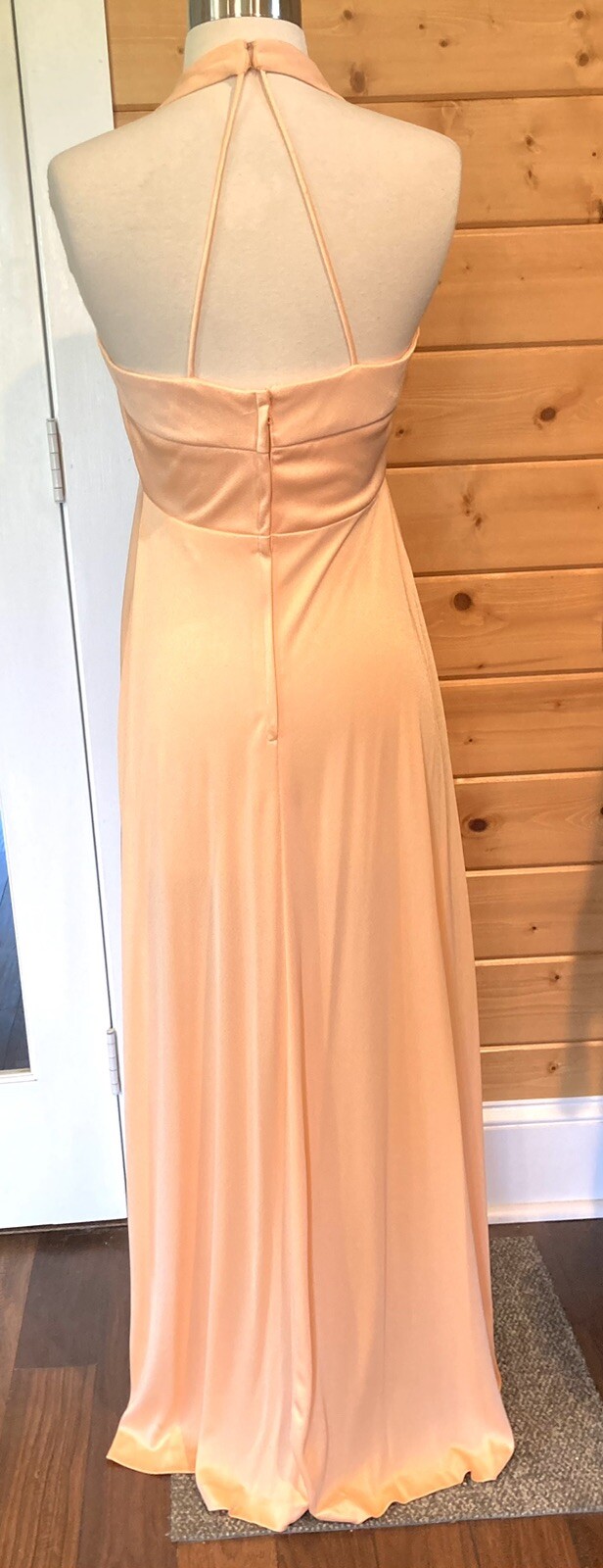 Vintage 1970s halter dress disco dress w cover up, peach maxi dress B 36