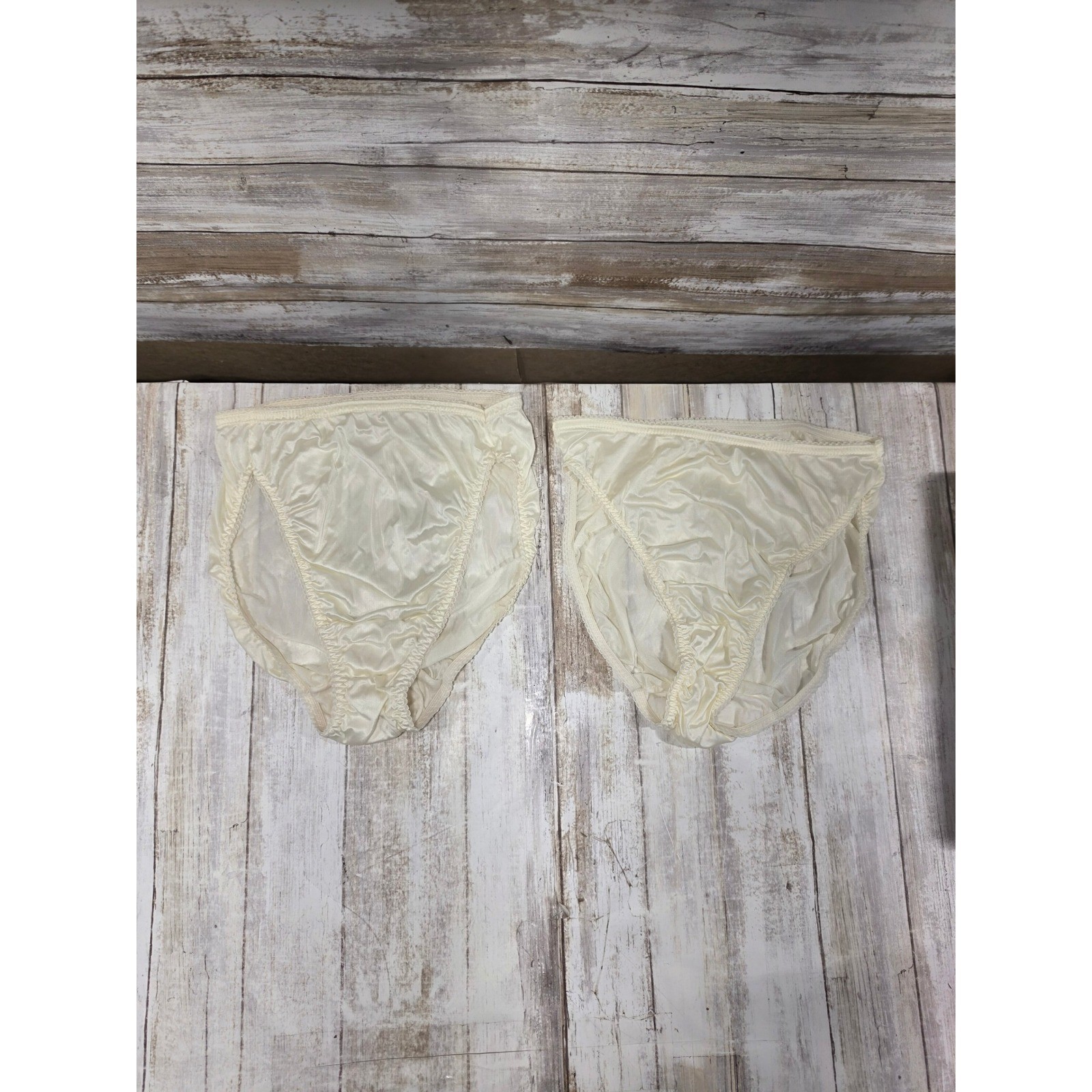 Vintage Ego Ivory Patina Nylon High Cut Bikini Panties Set of 2 USA Small 5
