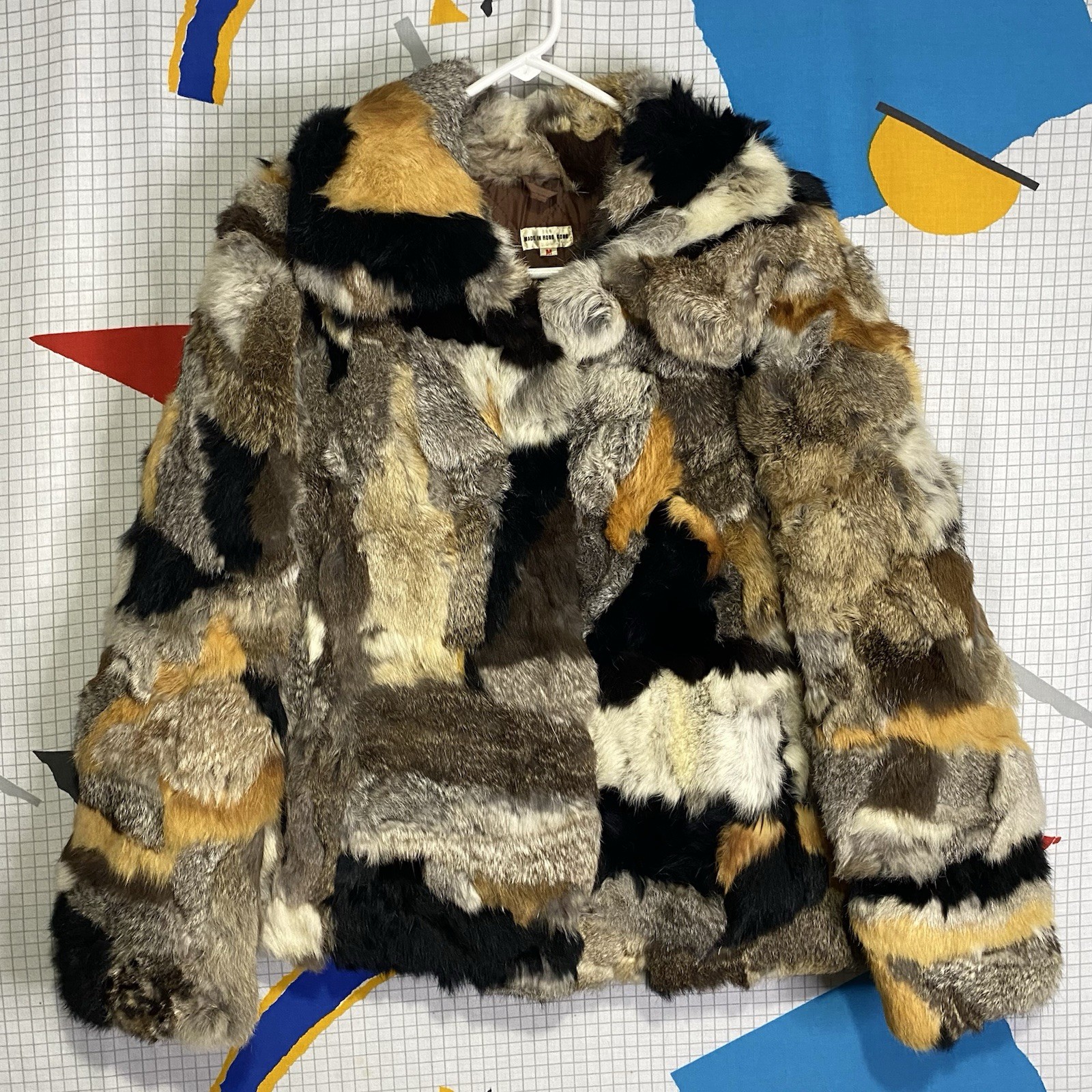 Vintage 70s Patchwork Rabbit Fur Jacket Coat Medium Pennylane Boho Mobwife