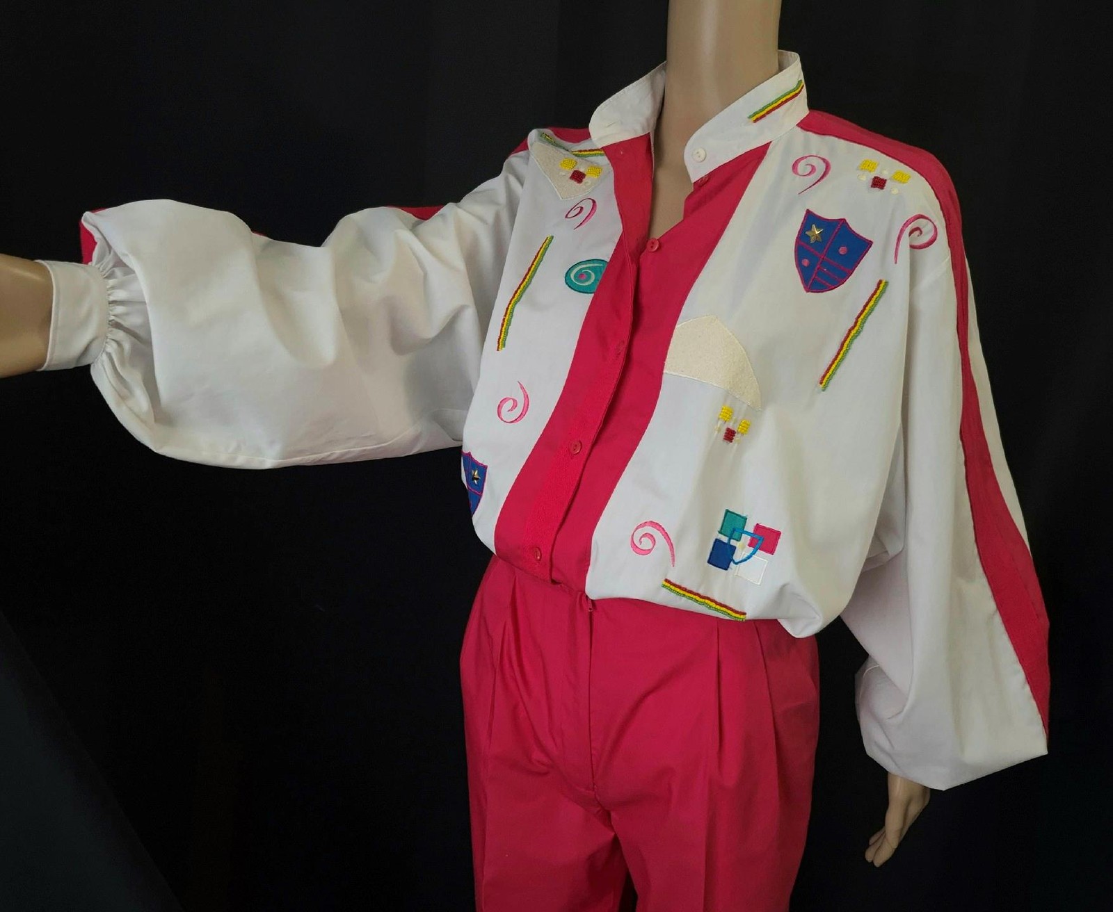 Marc D’Alcy Paris vintage 80s EMBROIDERED BEADED OVERSIZE SHIRT & Matching PANTS