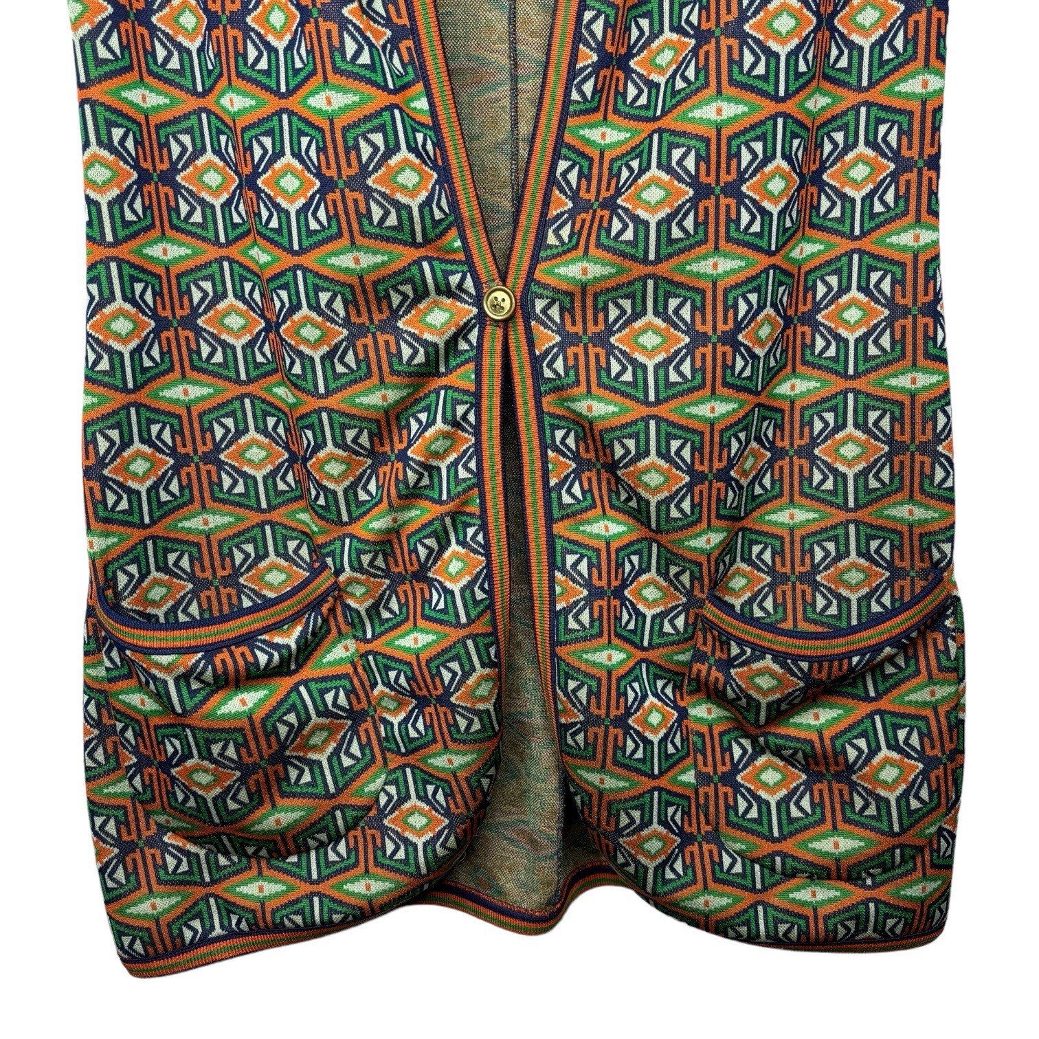 AILEEN Women’s Vest Size 12 Green Orange Blue Funky Pattern Button Front 70s VTG