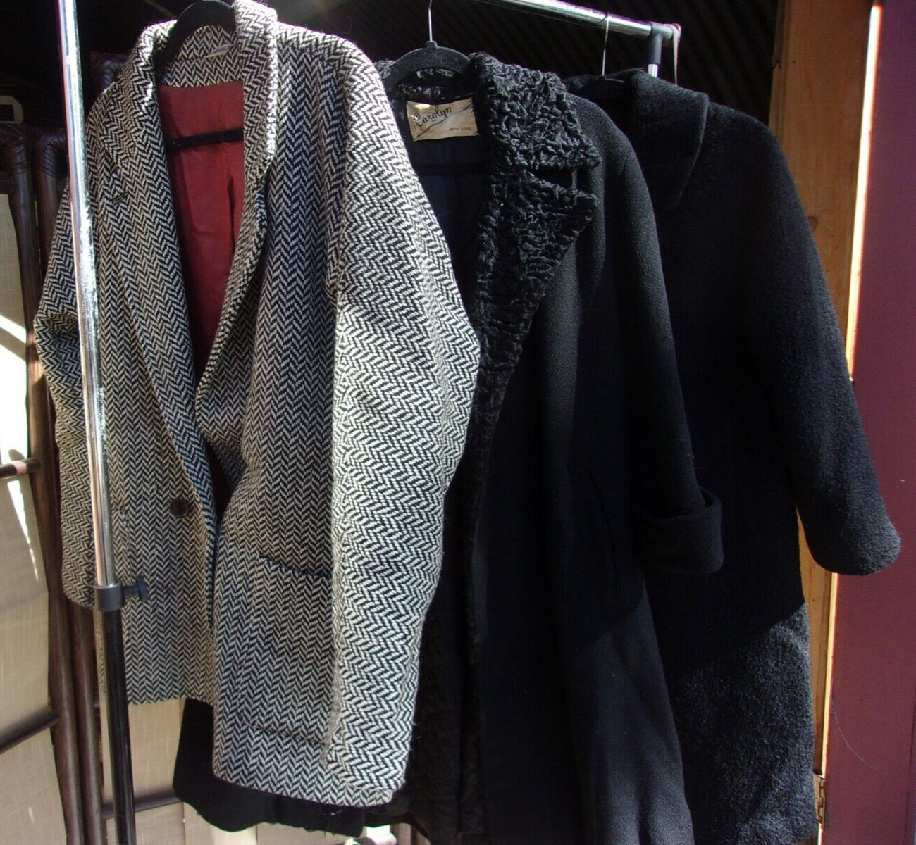 Lot 3 Womens Vintage Winter Coats 1950s 60s Wool Persian Lamb Fur Faux Lamb