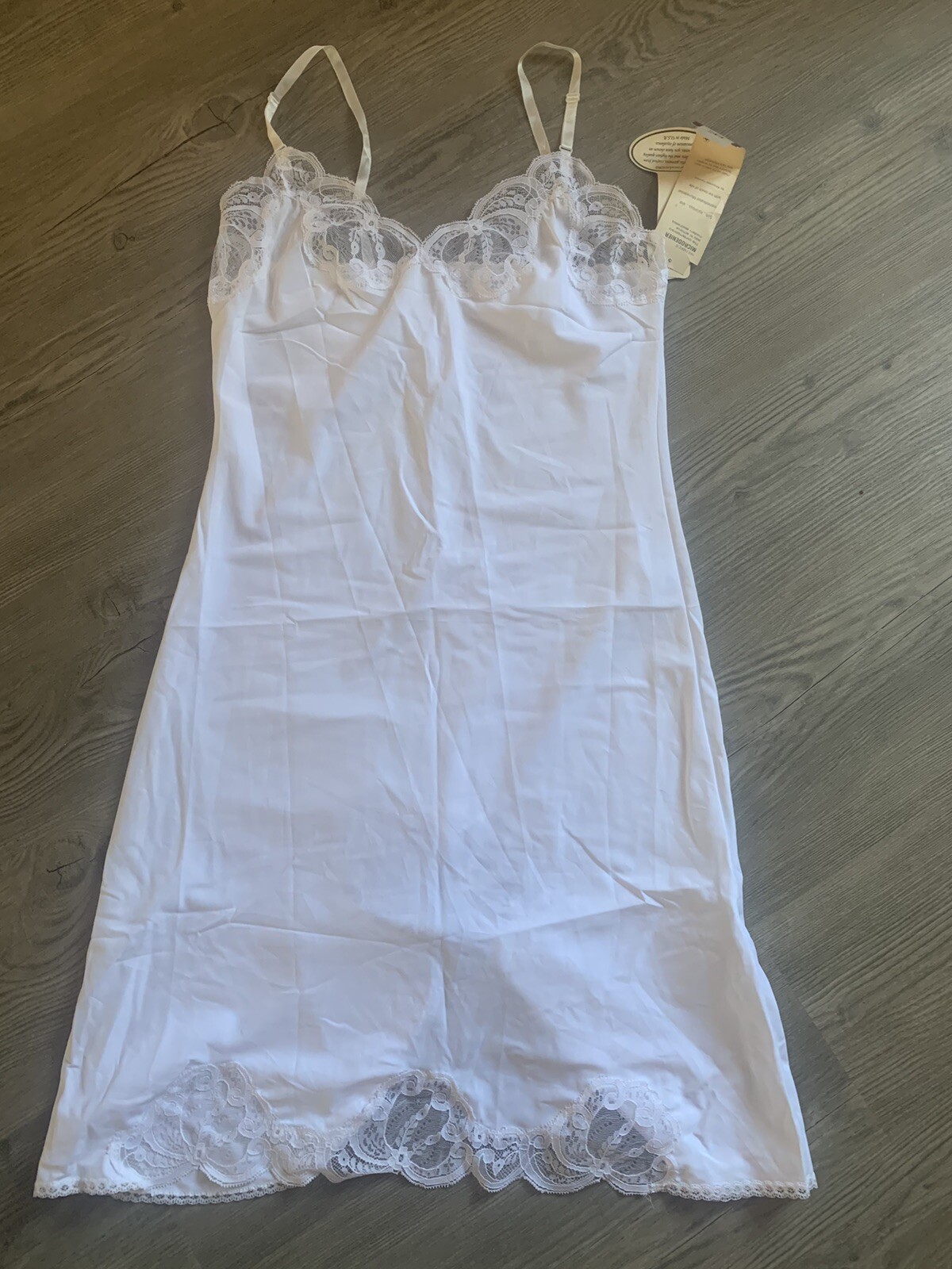 vintage NOSWT WONDERMAID 32 full slip Dress Nightie Micro Denier Lace Beautiful