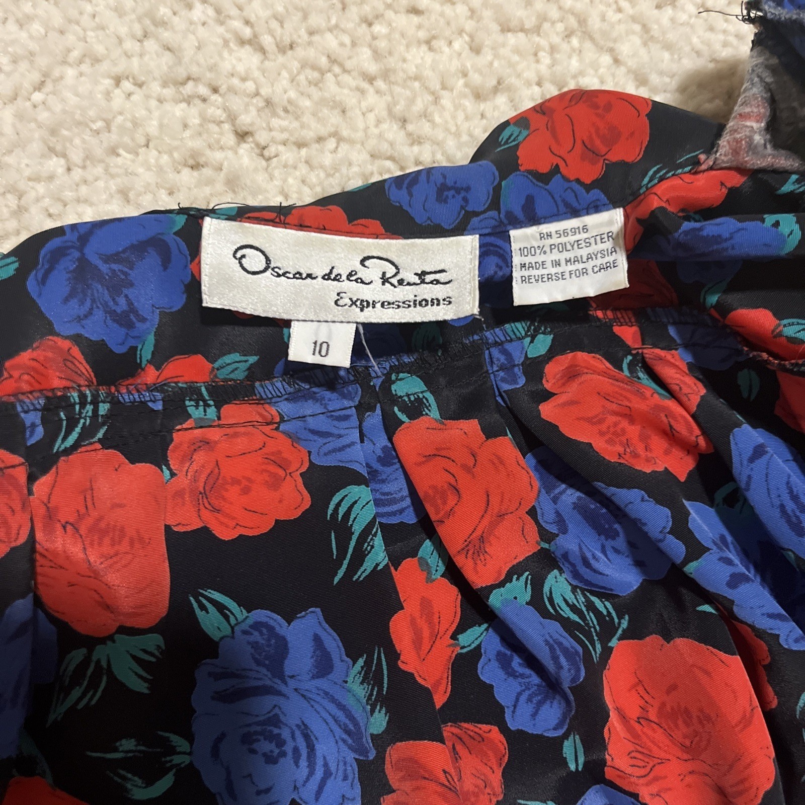 Vintage 80/90s Oscar De La Renta Expressions Floral Blouse Sz 10 Red,blue,black