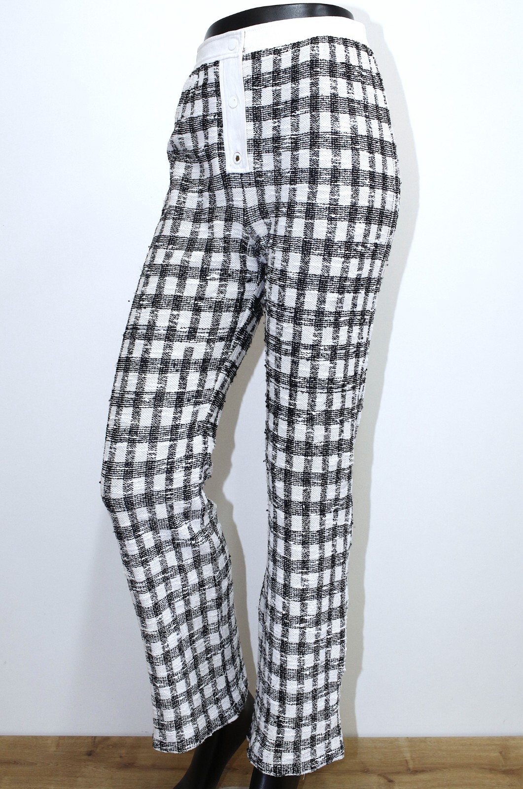 Vintage 1970s Black/White Check Cotton Flared Pants COURREGES HYPERBOLE W27