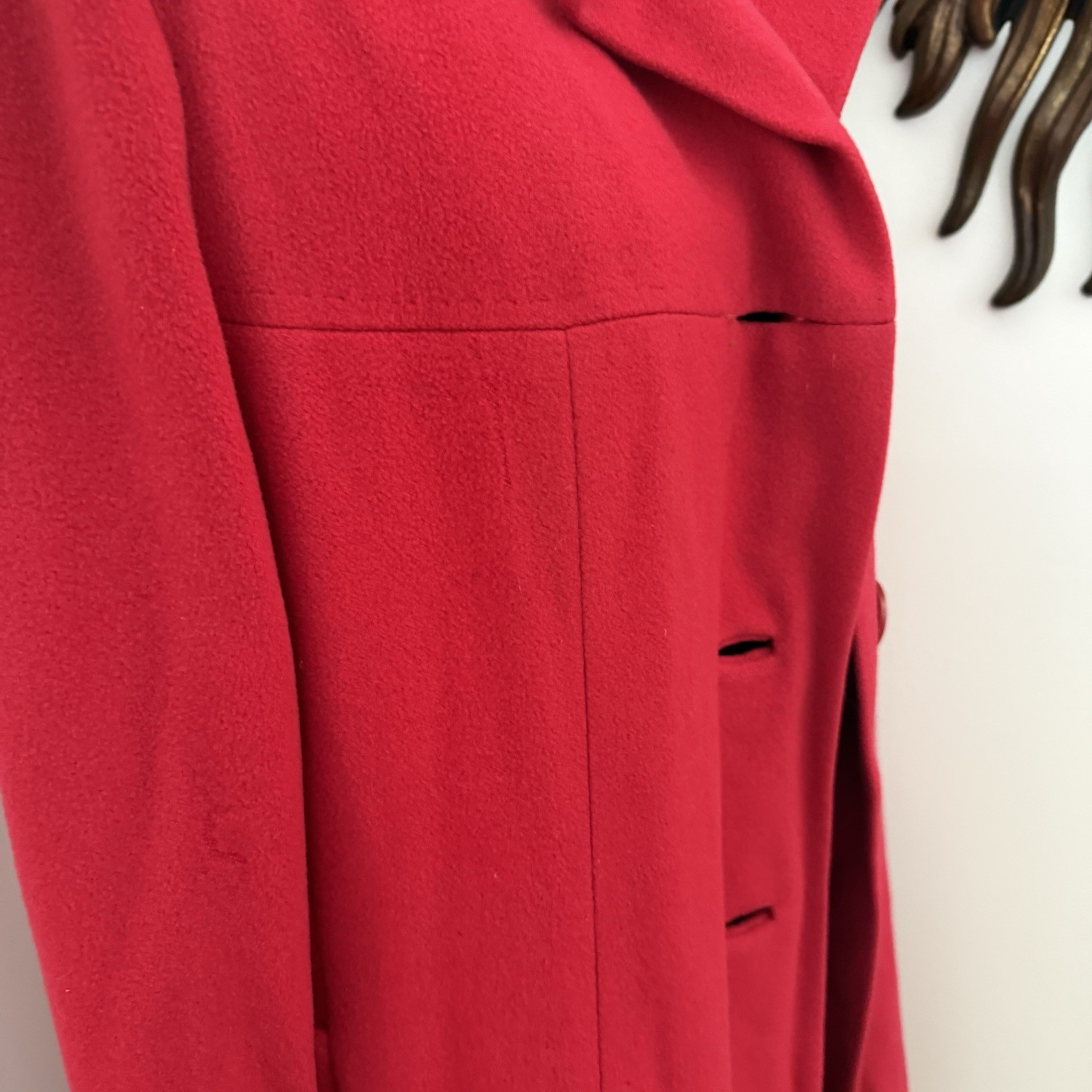 Vintage 100% Cashmere Red Coat Women’s Project Craft Fabric 23×44 Upcycle F/W