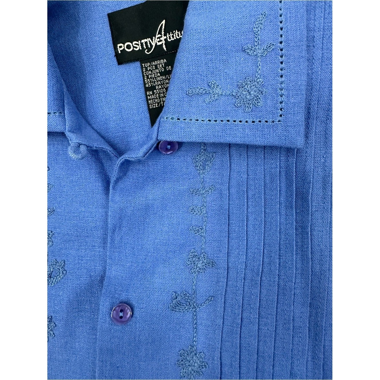 Vintage 90s Positive Attitude Blue Linen Blend Dress Jacket Set 6 NWOT 1180