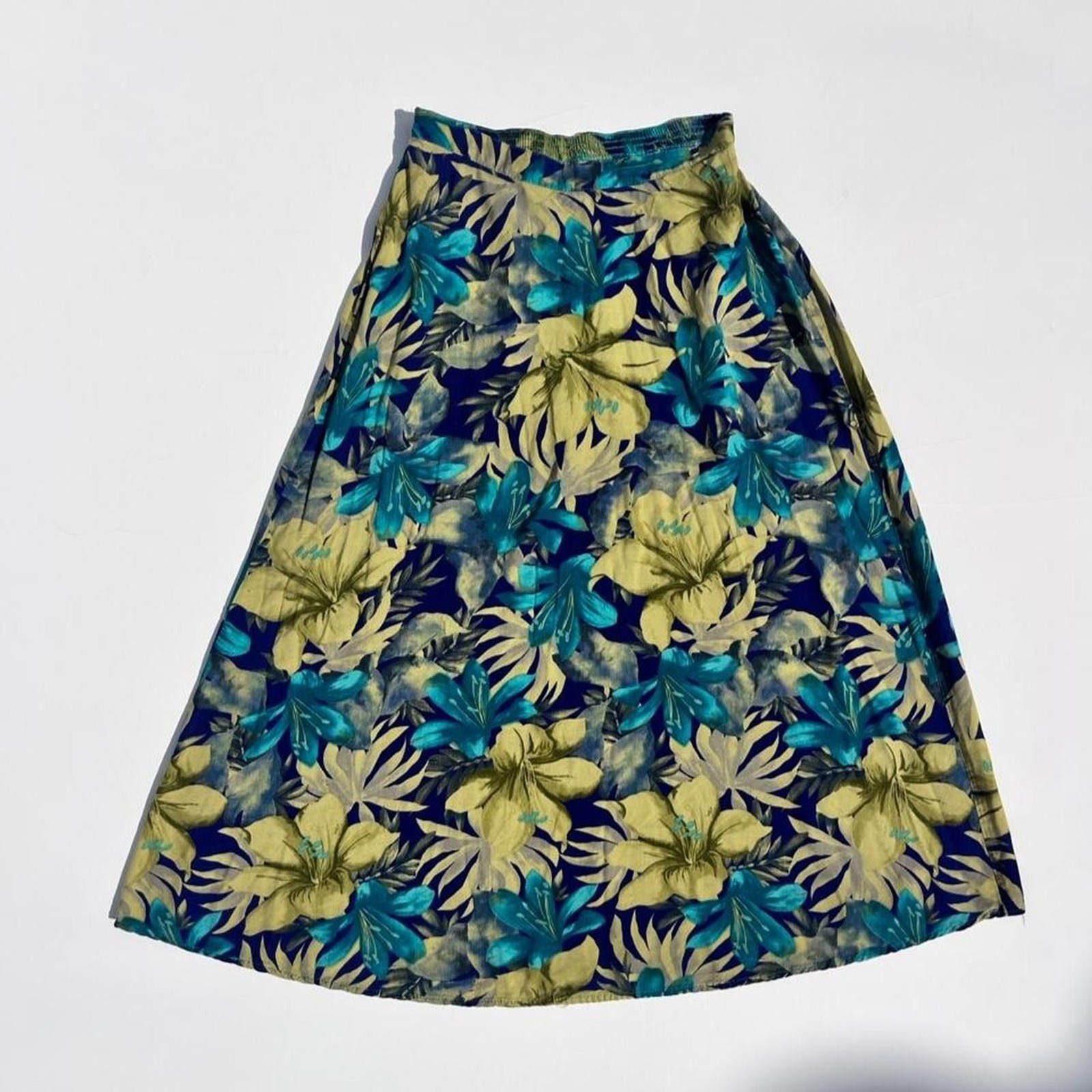 90s Vintage Clio Skirt High-Waist A-line Floral Print Size XS Green