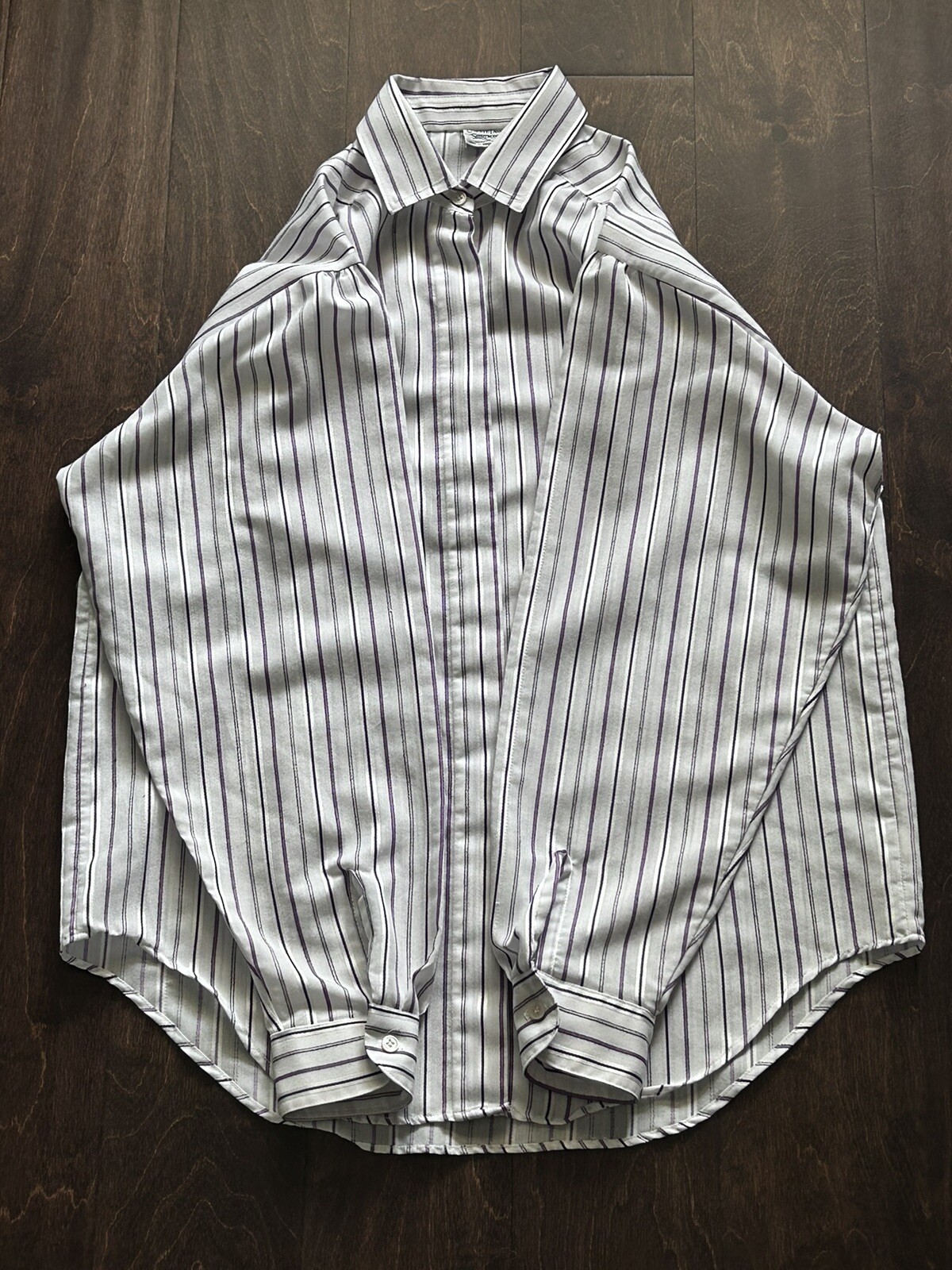 Vtg 80s Women’s Cobble Lane Shirtmakers Purples & Whites Stripes button shirt 12