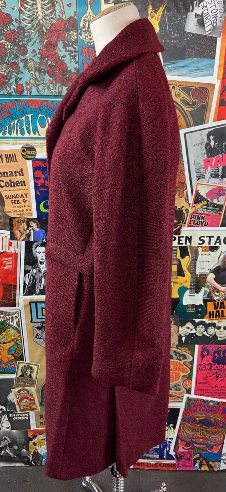 Vtg Womens 60s Red Black Single Breasted Bromleigh Wool Car Coat