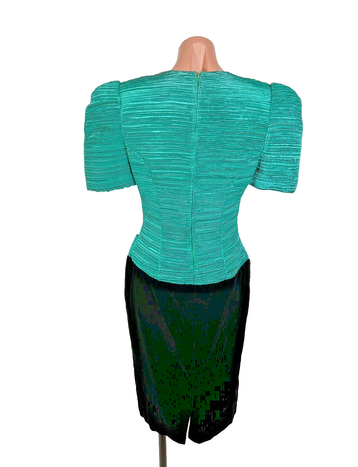 Opening Night Vintage 80s Teal Puffy Sleeve Velvet Prom Party Formal Dress 7/8