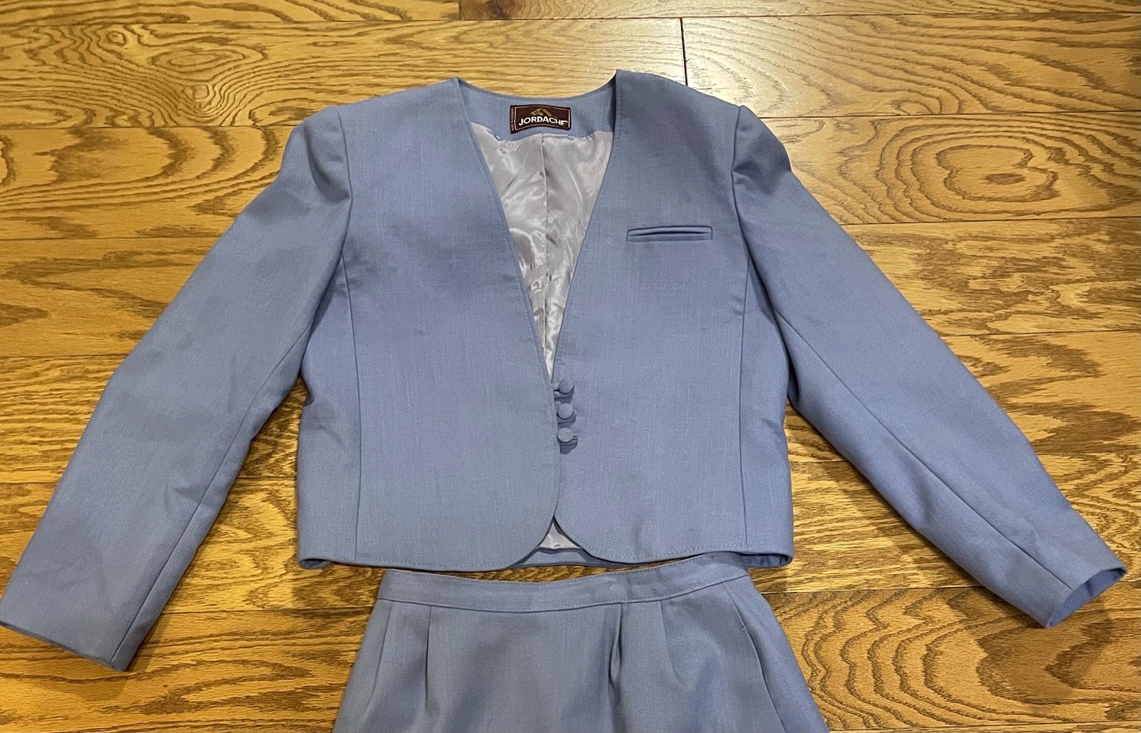 Vintage Jordache Suit Jacket Skirt Set Periwinkle Women Sz 8/9