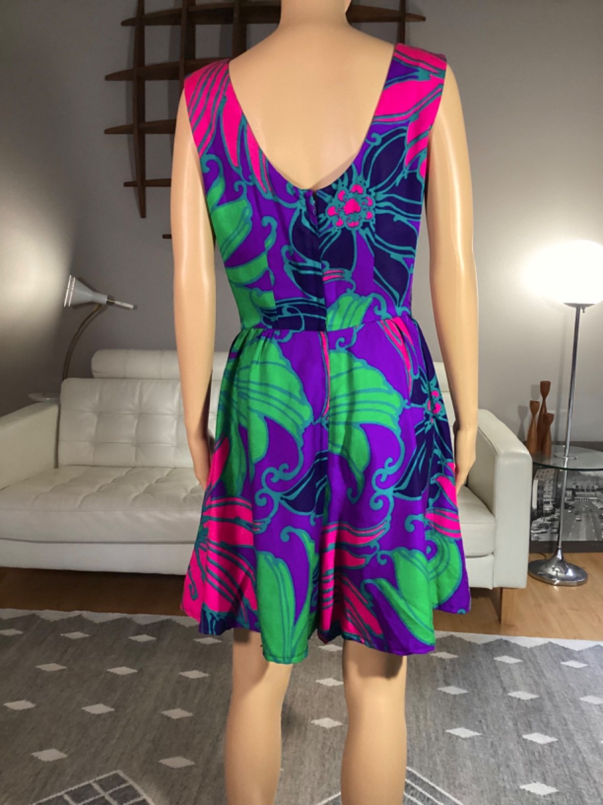 VTG 60’s Waltah Clarke’s Hawaiian Barkcloth Psychedelic Playsuit Romper Tiki 12