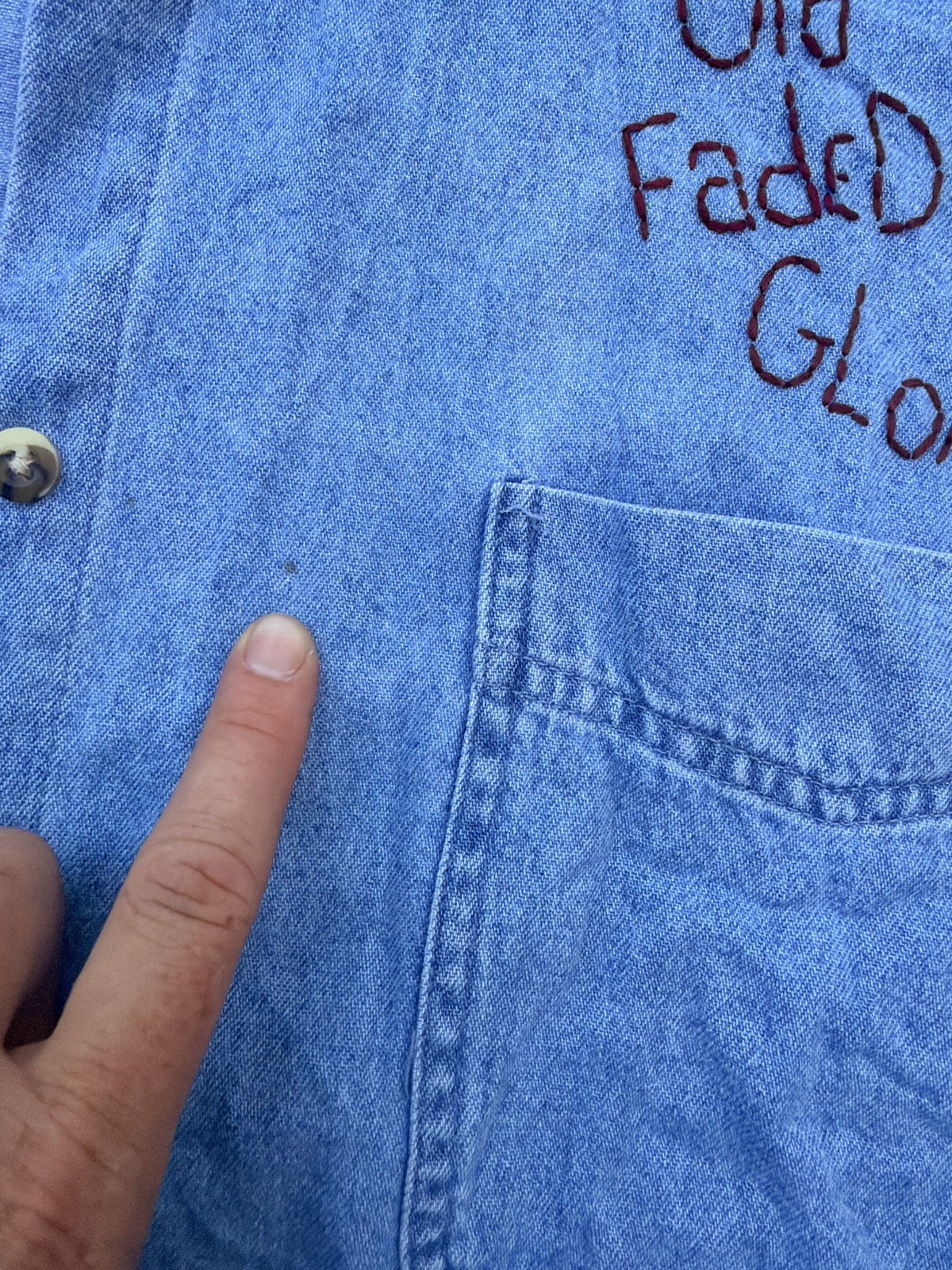 Vintage Patriotic Denim Shirt L Embroidered Faded Glory Sun Belt Denim
