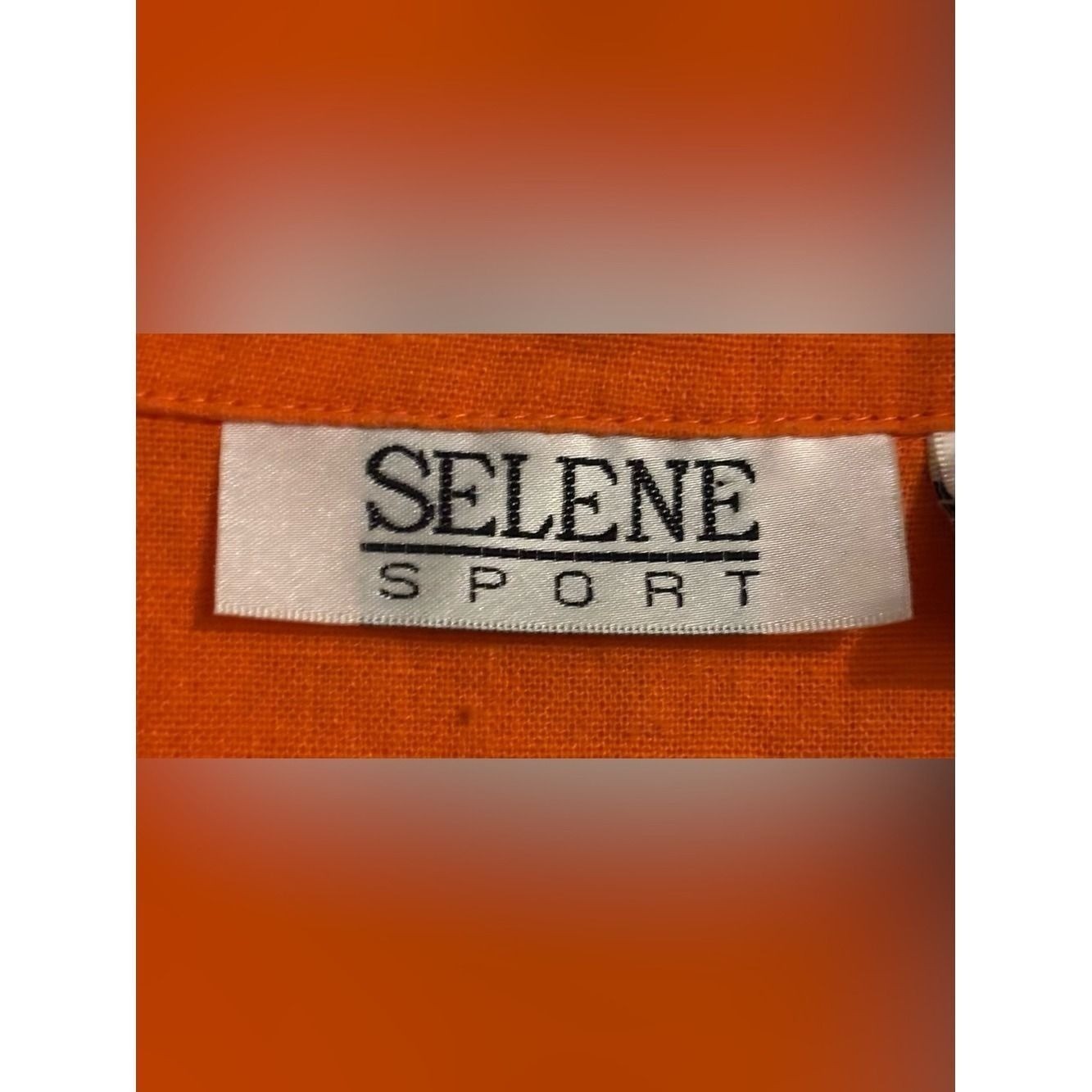 Vintage Selene Sport Sz Med Orange Linen Blend Sleeveless Faux Wrap Collared Top