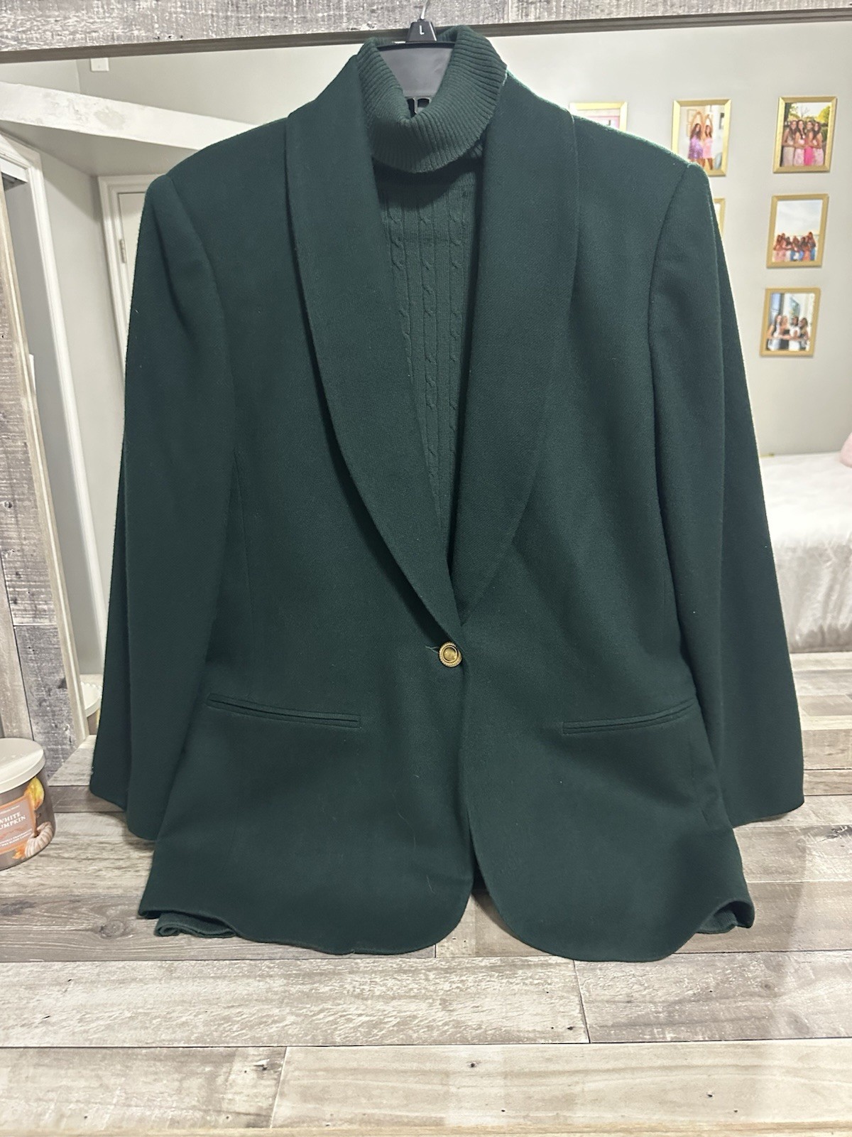 Vtg Fundamental Things 8P Women’s Deep Green 80s Wool 1 Button Blazer+ Sweater