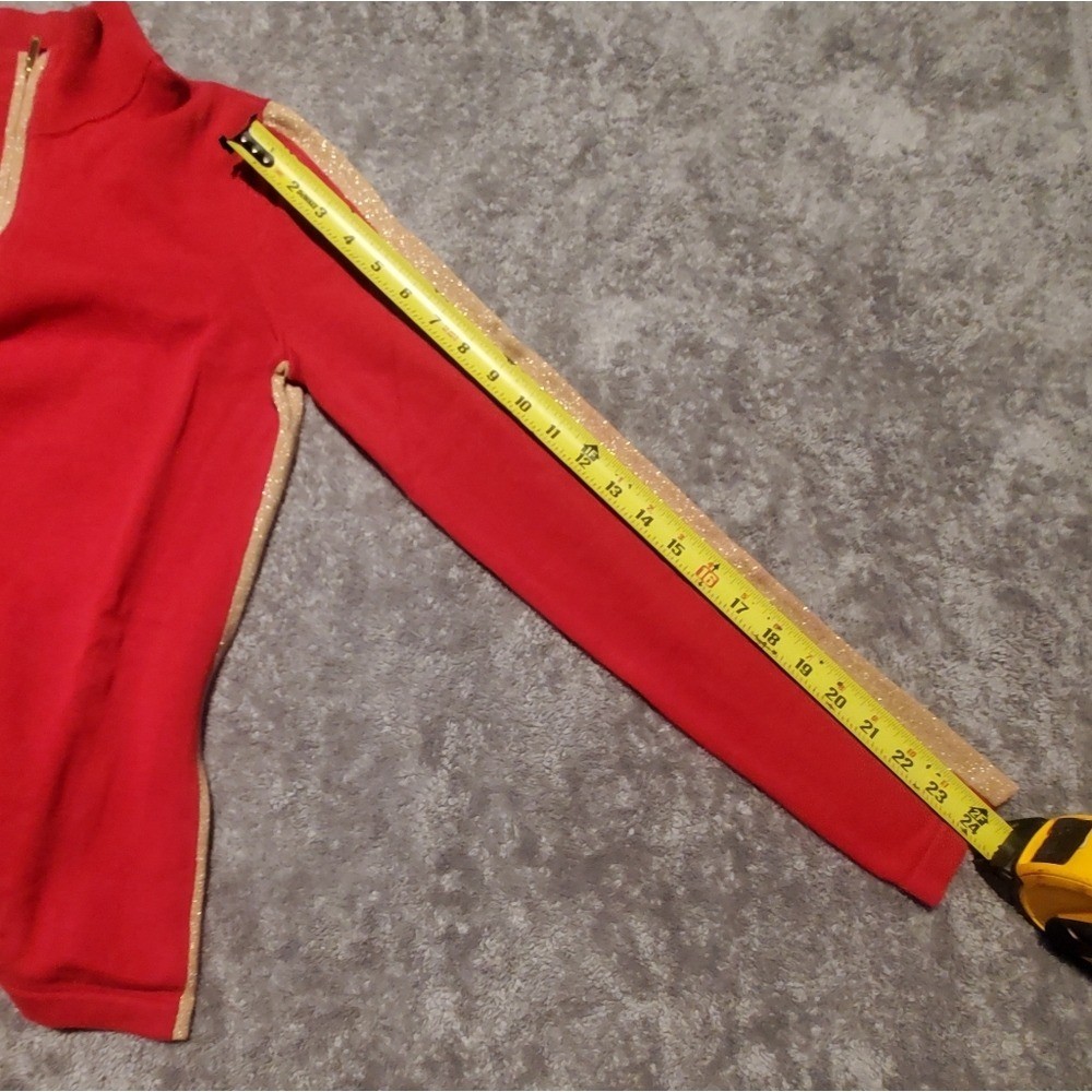 Retro Red Half-Zip Pullover 1/4 zip Sweater with Gold Metallic Side Stripes S