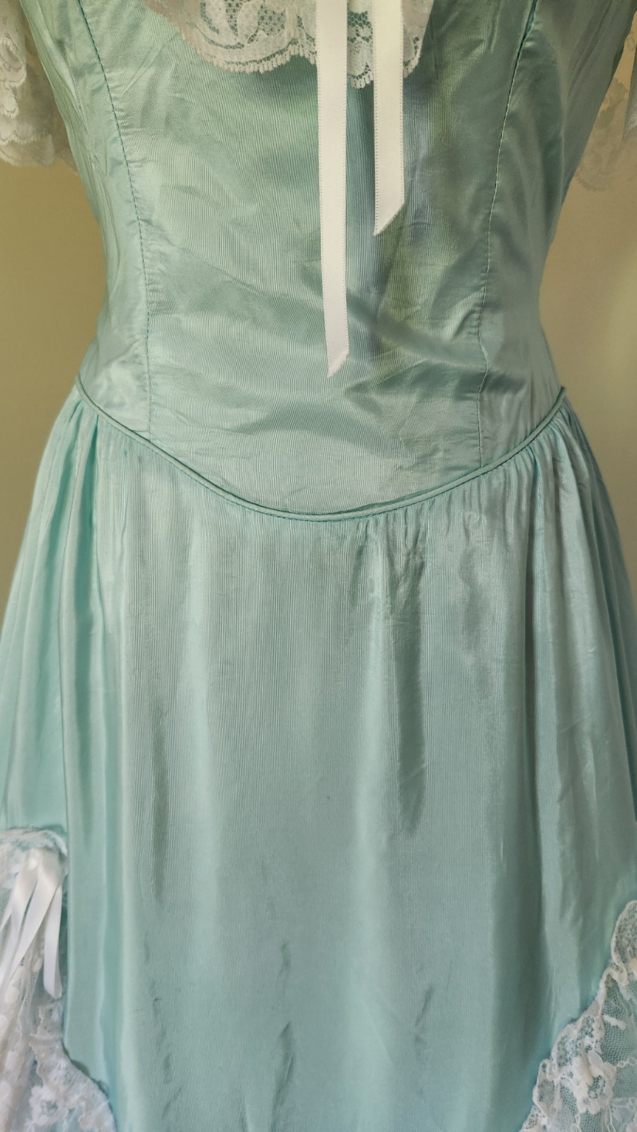 Vintage Flirtations 80s Prarie Dress Women’s Small Teal Blue Lots of Lace USA